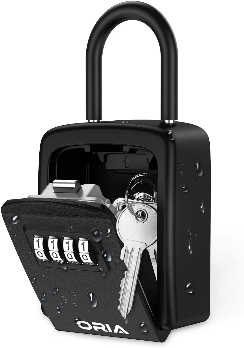 ORIA Key Lock Box, Key Safe Lock Box with Removable Shackle, 4-Digit Combination Lock Box, Resettable Code Key Storage, Weatherproof Lockbox for Home, Office, Garage, Indoor & Outdoor &ndash;Black