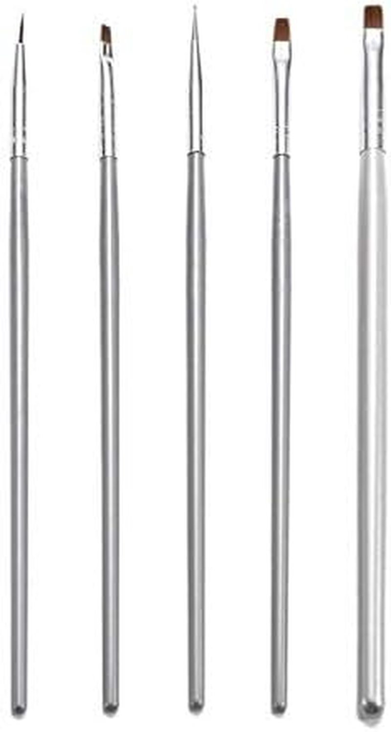 5Pcs/Set Silver Plastic Handel Nail Art Brush Painting Drawing Pen Nail Art Polish Manicure Tool 18Cm Zhengpingpai image number 5