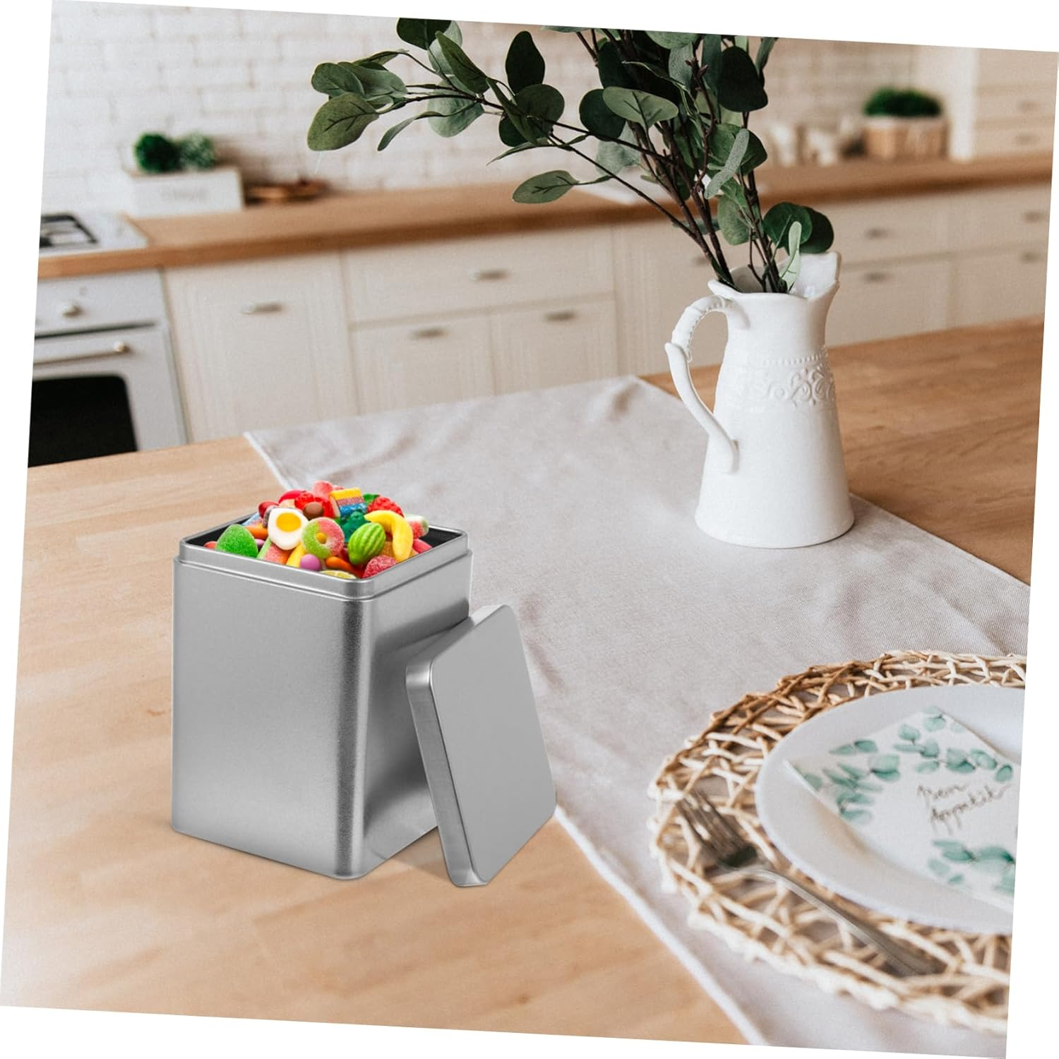 3Pcs Mini Metal Tea Storage Can Packaging Box Portable Wrapping Container Multi-Purpose Can for Home Shop Tea Store Use Silver Color image number 5