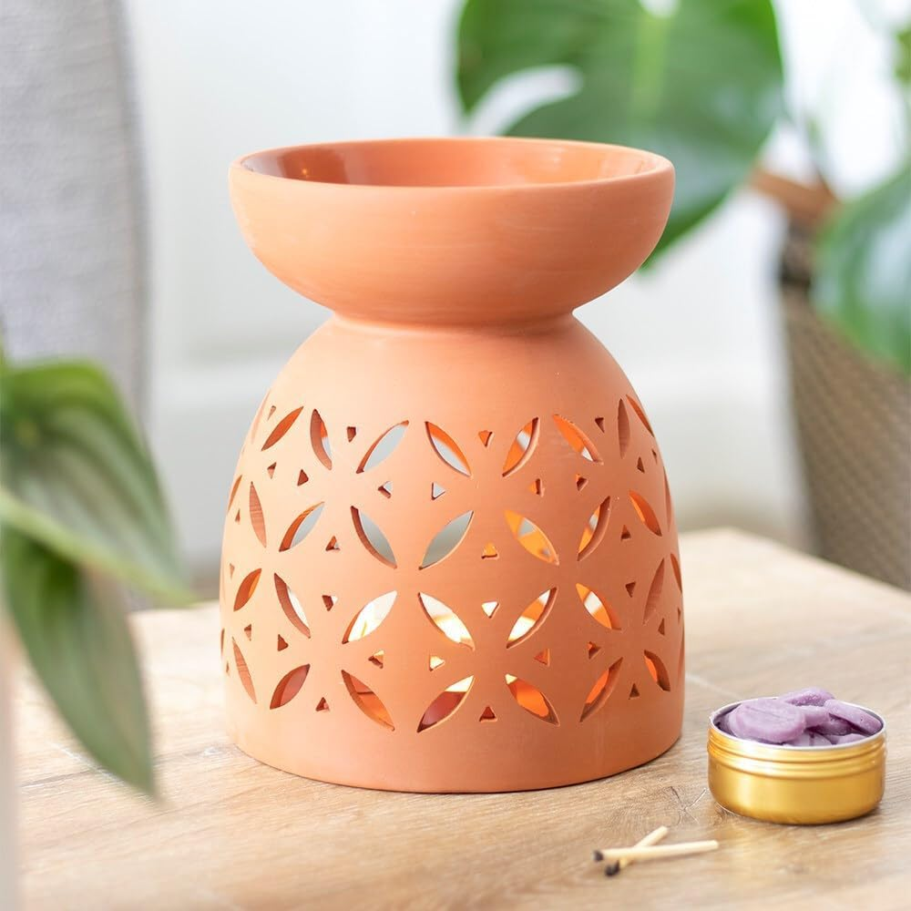 Orange Large Terracotta Oil Burner - 20Cm X 16Cm (1 Pc.) - Use with Fragrance Oils or Wax Melts for Calming Scents, Great Gift and Home Decor Piece image number 2