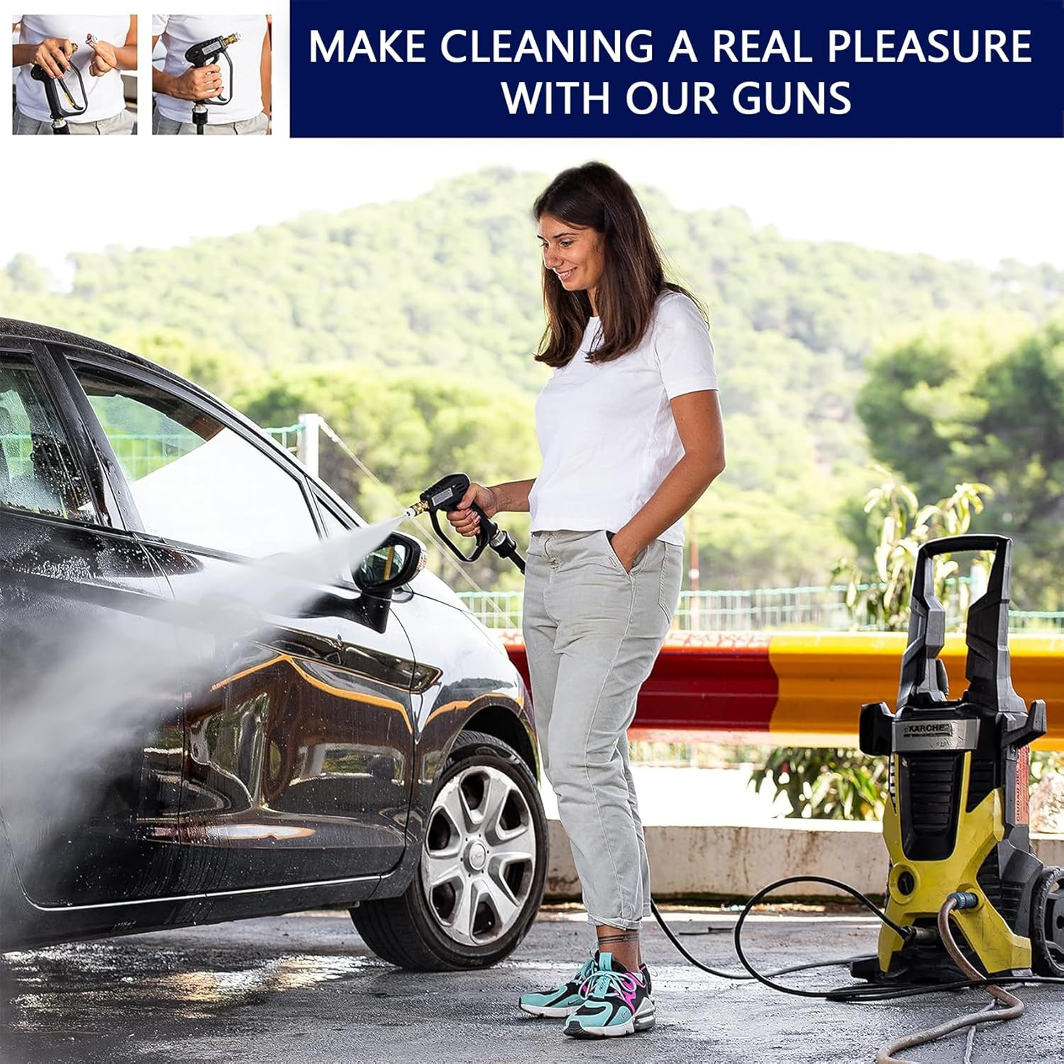 Short Pressure Washer Gun - Pressure Washer Handle Gun with 5 Nozzle,Stubby Pressure Washer Gun Compatible with Karcher Hose and M22-14MM Fitting Hose image number 2