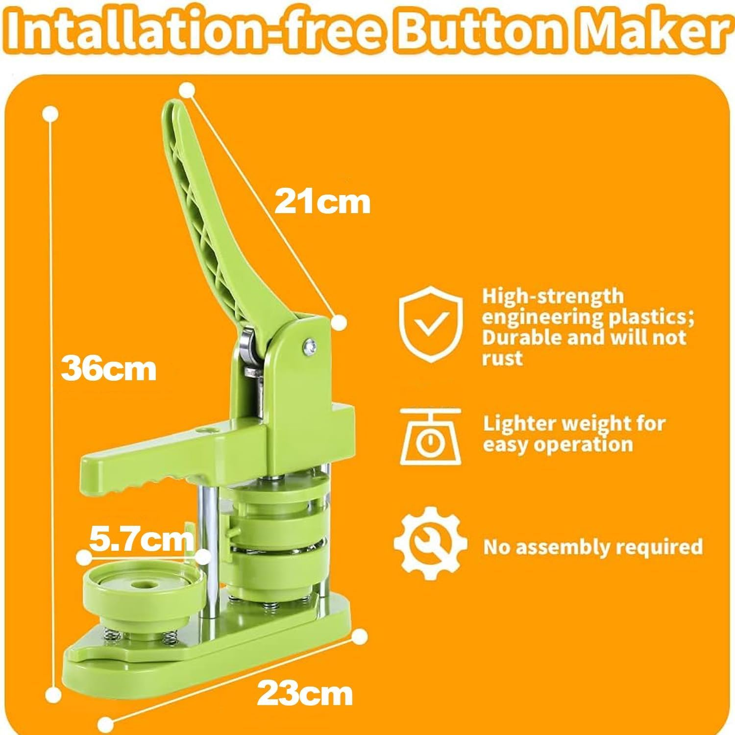 Button Maker Machine 58Mm -Installation-Free DIY Photos Pin Badge Button Maker Press Machine Badge Punch Press with Free Button Parts&Pictures&Circle Cutter (Green-58Mm) image number 5