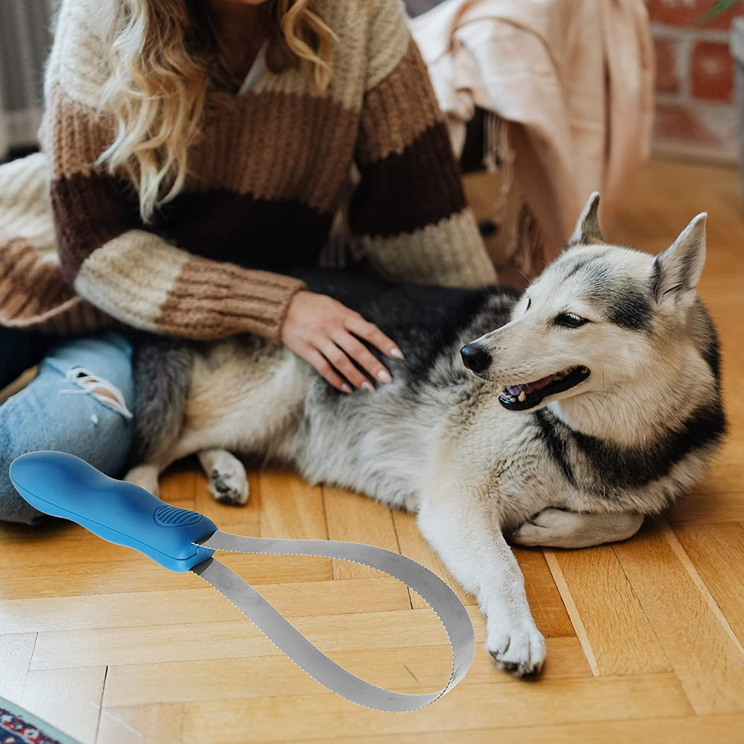 Dual-Sided Dog Shedding Blade,Dog Deshedding Loop Brush,1Pc Dog Shedding Brush,Dual-Sided Stainless Steel Deshedding Tool,Dual-Sided Shedding Blade Shedding Blade Dog Hair Brush Horse Shedding Tool image number 2