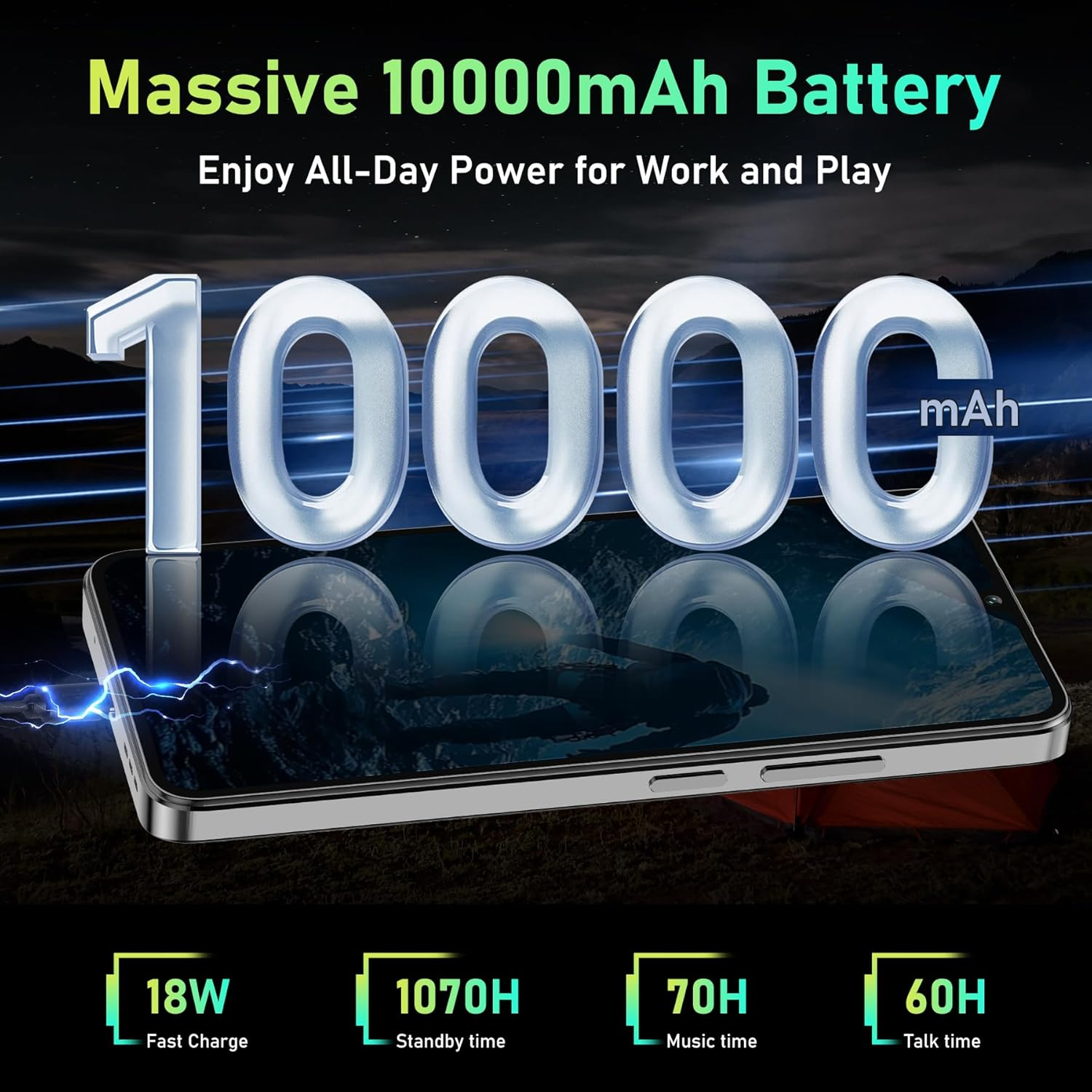 OUKITEL C59 Android 15 Smartphone without Contract, 10000 Mah Mobile Phone Cheap, 16GB + 128GB Mobile Phone without Contract, 6.88 Inch HD+ Simlock-Free Mobile Phones, 120LM Torch, 13MP + 5MP, Dual 4G