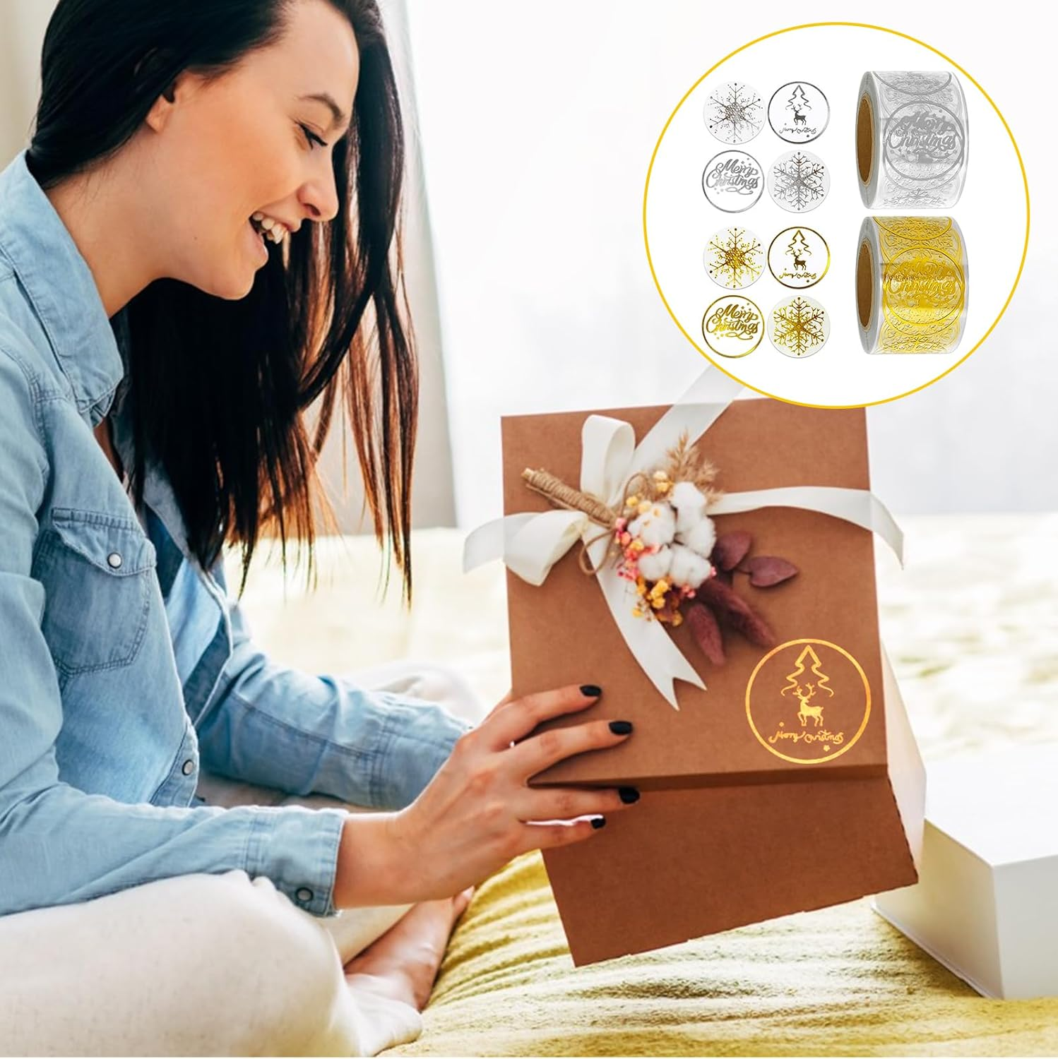 Christmas Seal Stickers, 500 Pcs Adhesive Transparent Shiny Waterproof round Christmas Labels Removable Decorative Envelope Seals Stickers for Christmas Decoration, Store, Gift Wrapping, Cards image number 5