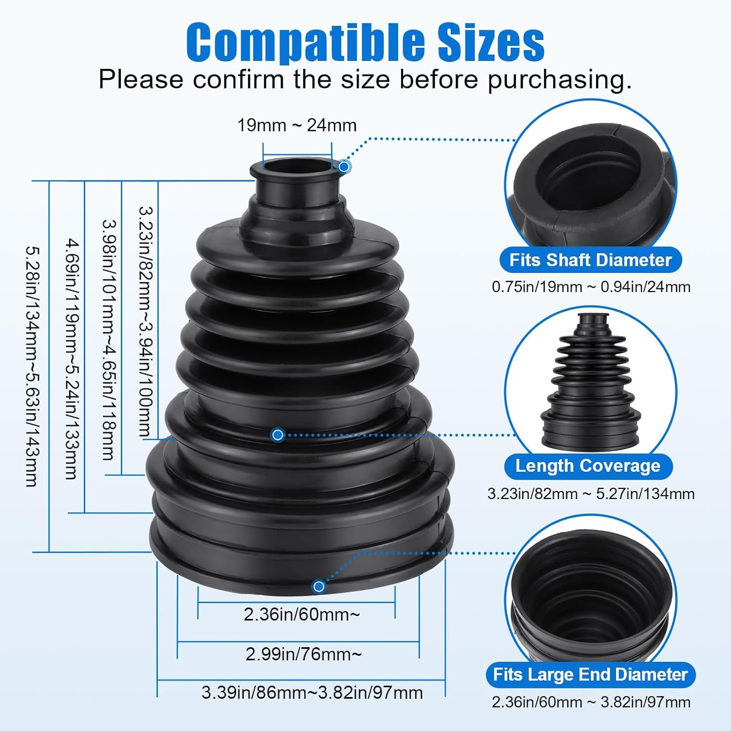 2PCS CV Boot Repair Kit for 19Mm to 24Mm Shafts Universal Car CV Axle Joint Boots Replacement Constant Velocity Kits with Clamps Cable Ties Dustproof Flexible
