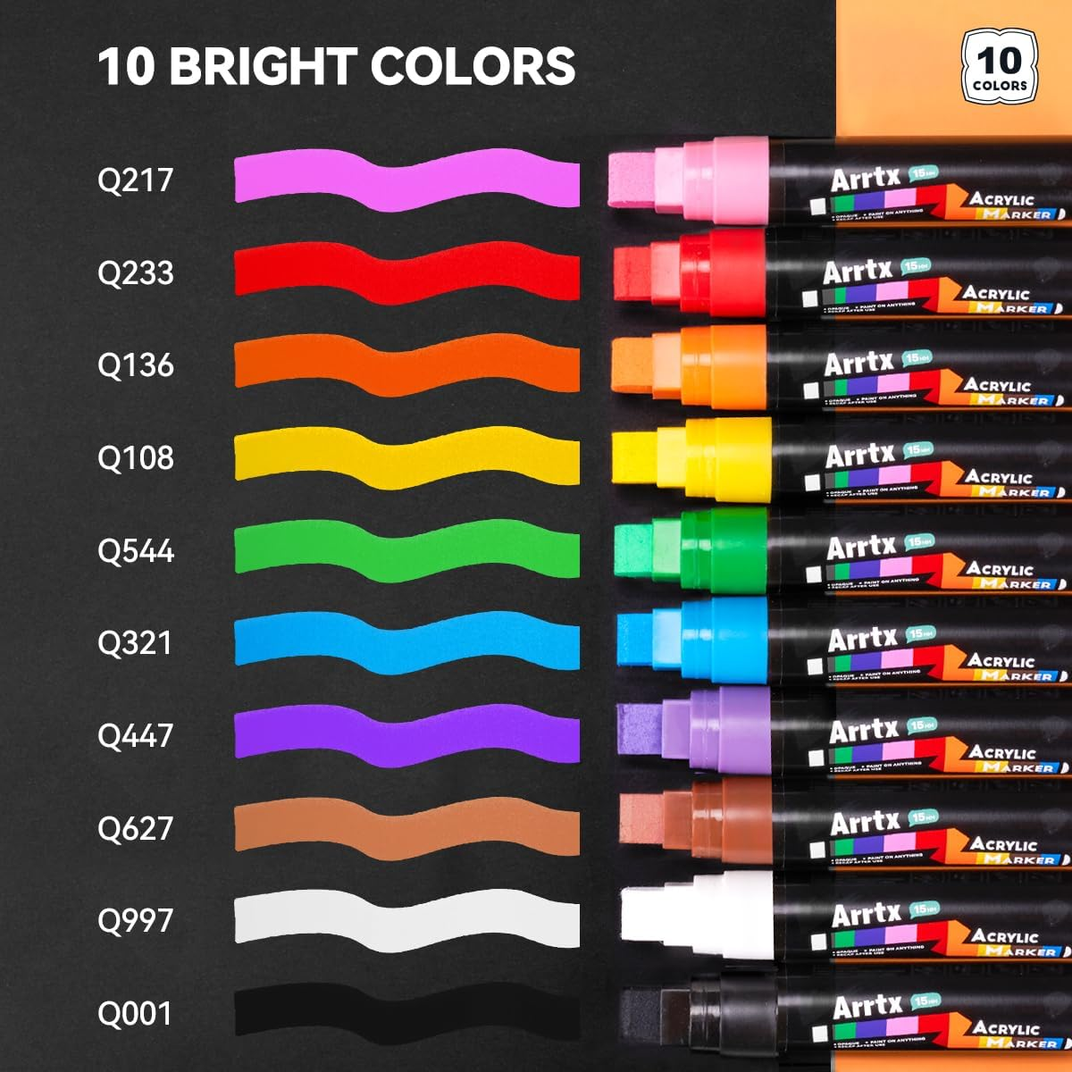 Arrtx Acrylic Jumbo Markers 15Mm Jumbo Felt Tip, 10 Acrylic Paint Pens for Rock Painting, Stone, Glass, Easter Egg, Wood and Fabric Painting-Acrylic Markers DIY Crafts Making Art Supplies