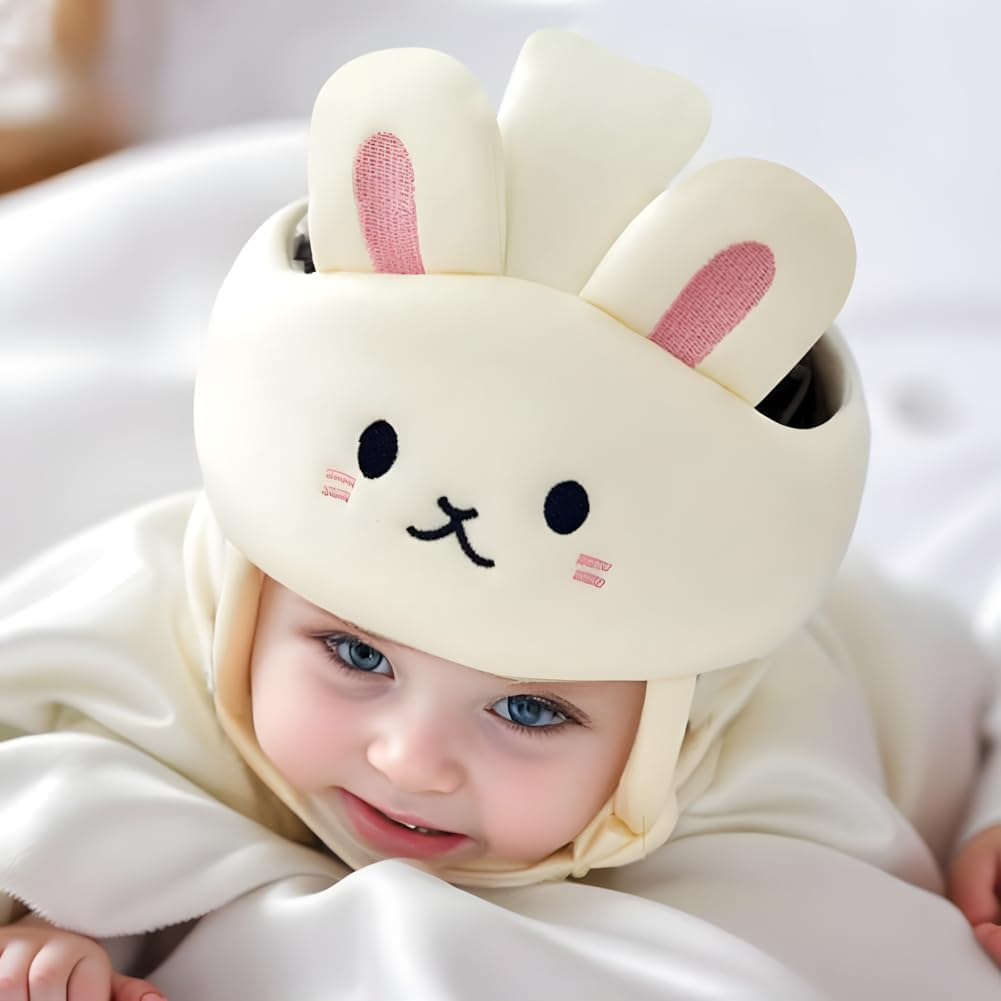 Adjustable Baby Head Protection Hat,Breathable Mesh Design | Cute Bunny Pattern | Lightweight & Safe for 6-24 Months image number 2