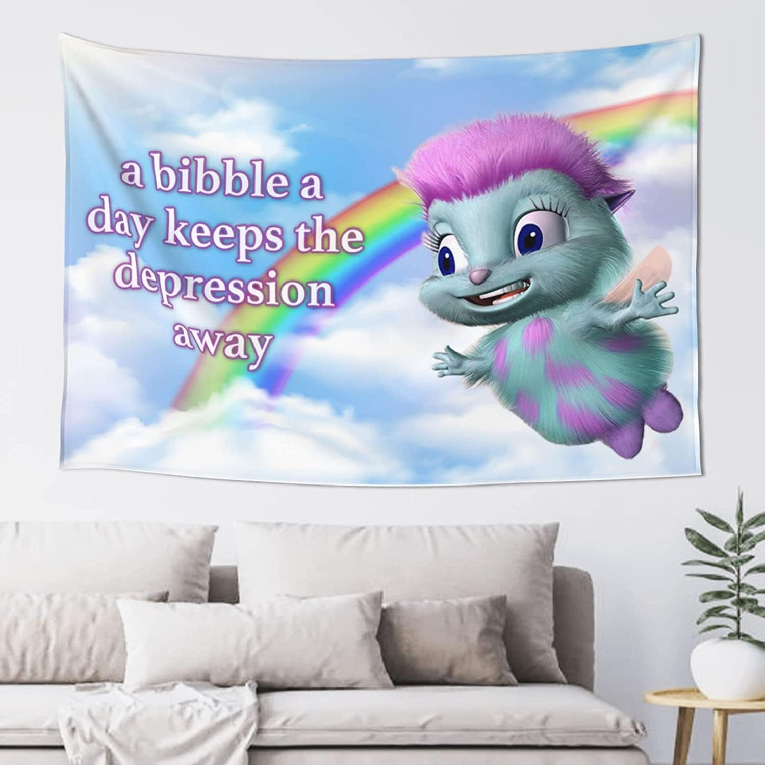 FENDROM Bibble Meme Tapestry Bibble Happiness Novelty Wall Hanging,Blanket Decorative Funny College Room Hostel Decorations Bedroom Living Room Decor image number 1