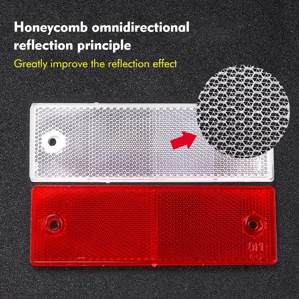 10Pcs Self Adhesive Trailer Rectangular Reflectors Car Rear Reflectors, Safety Reflector for Gate Posts, Truck Agricultural Machines Bikes Lorry Trailer Reflector image number 5