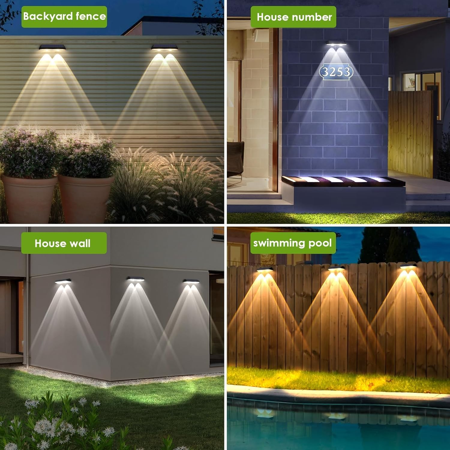Solar Fence Lights Outdoor - 3000/4500/6500K 3 Mode, Waterproof LED, Fence Light Solar Powered for Outside, Backyard/Railing/Step/Patio/Wall and Home Improvement(8 Pack) - Warm Color image number 4