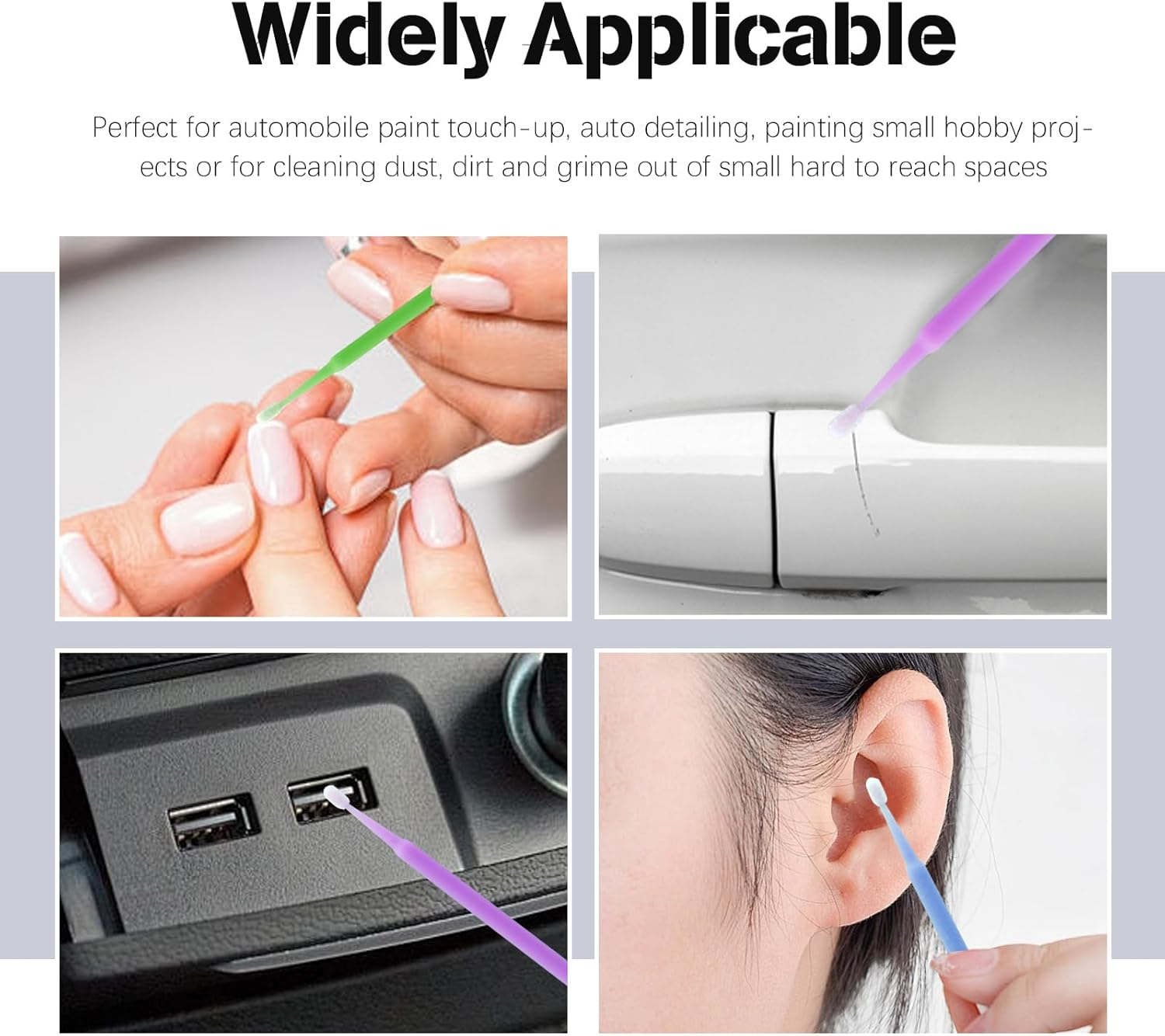 Touch up Paint Brushes for Automotive Paint Chip Repair Disposable Micro Applicators 2.5 Mm, 2.0Mm and 1.5 Mm (L: 2.5Mm, Blue, M: 2.0Mm, Green, S:1.5Mm, Purple) 300Pcs