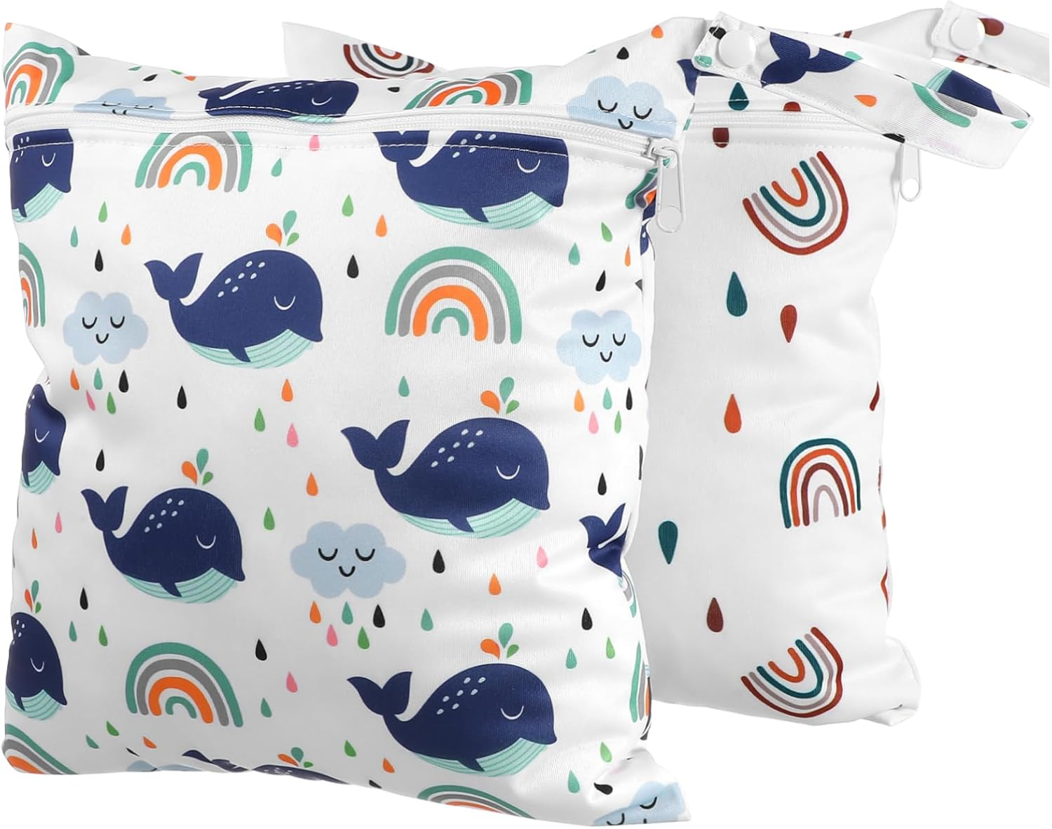 Hohopeti 2Pcs Portable Wet Bag Cartoon Patterns Diaper Caddy Bag for Organiser Travel Napkin Zipper Closure image number 3