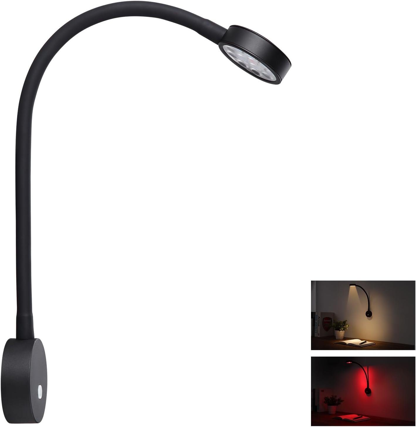 RV LED Reading Light Flexible Spot Inbuilt USB Charger&Red Night Light 12V Bedside Lamp for Motorhome Caravan Campervan Boat, Inbuilt Dimmer Switch DC12-24V Hard-Wired image number 5