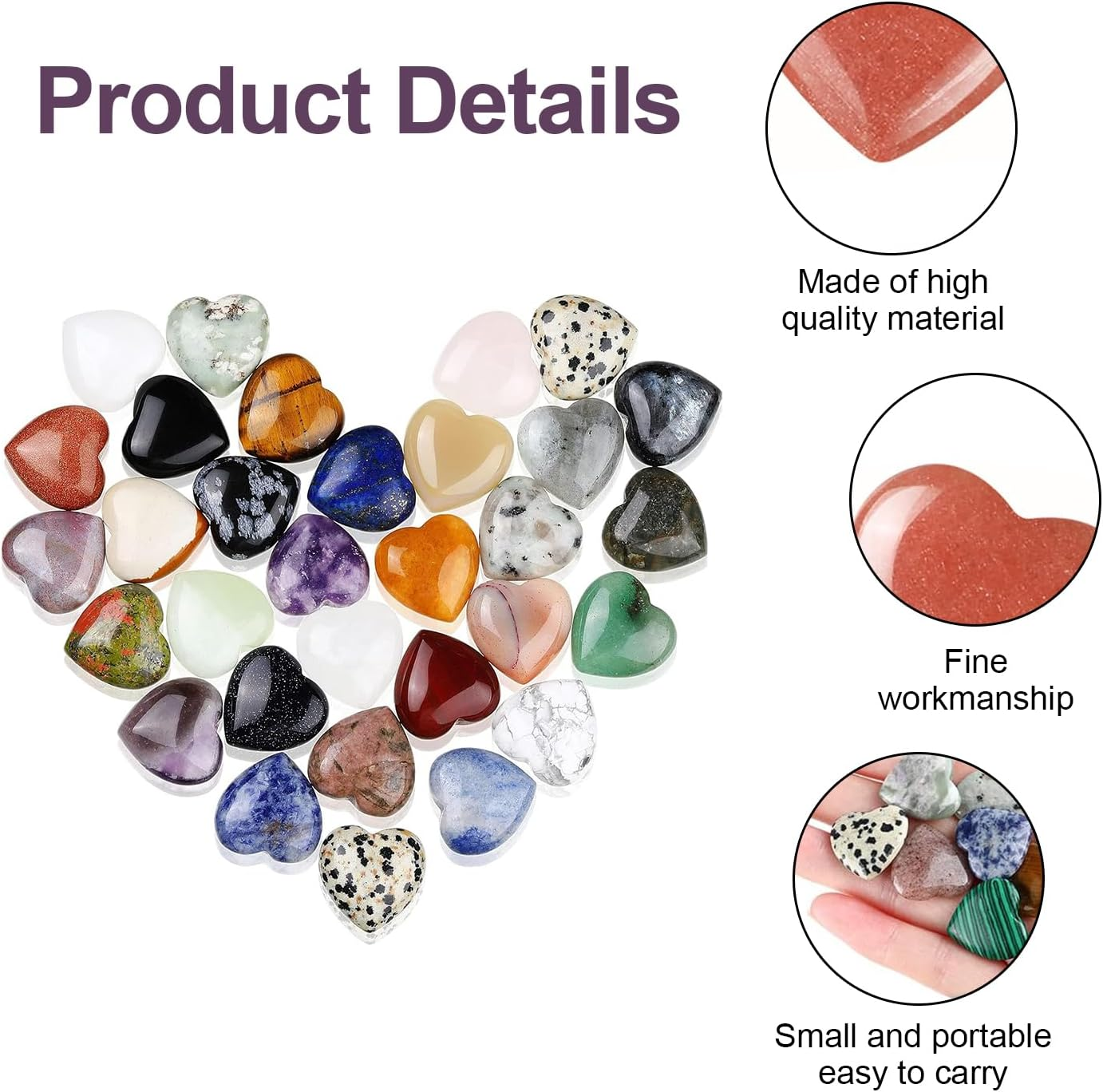 20Pcs Heart Stones, Funcyboo 0.8In Heart Shaped Healing Crystals Meditation Stone Love Crystal Stones for Women Mothers Day Valentines Day Anxiety Relieve Meditation Love Gift(Random Color) image number 5