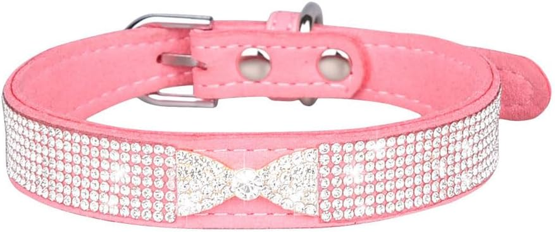 Rhinestone Sparkle Dog Cat Collar with Diamond Bowtie Bowknot Decoration, Adjustable for Small Medium Pets (Pink) image number 3