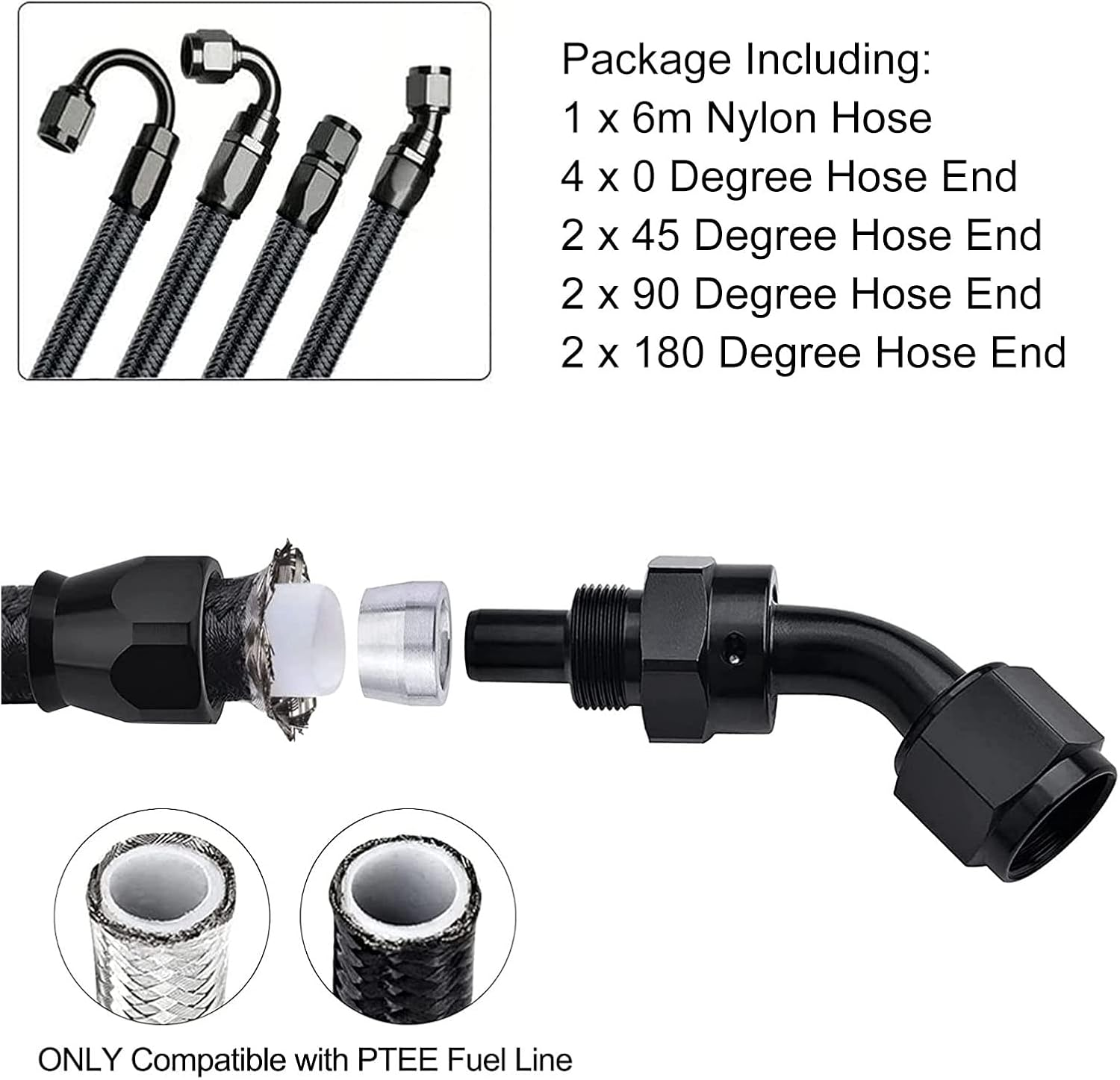 6AN 20Ft Fuel Line Hose Kit Aluminum Black Anodized 500 Psi Universal Fuel Line with 10PCS Swivel Fuel Hose Fitting Adapter Kit for Car Ship