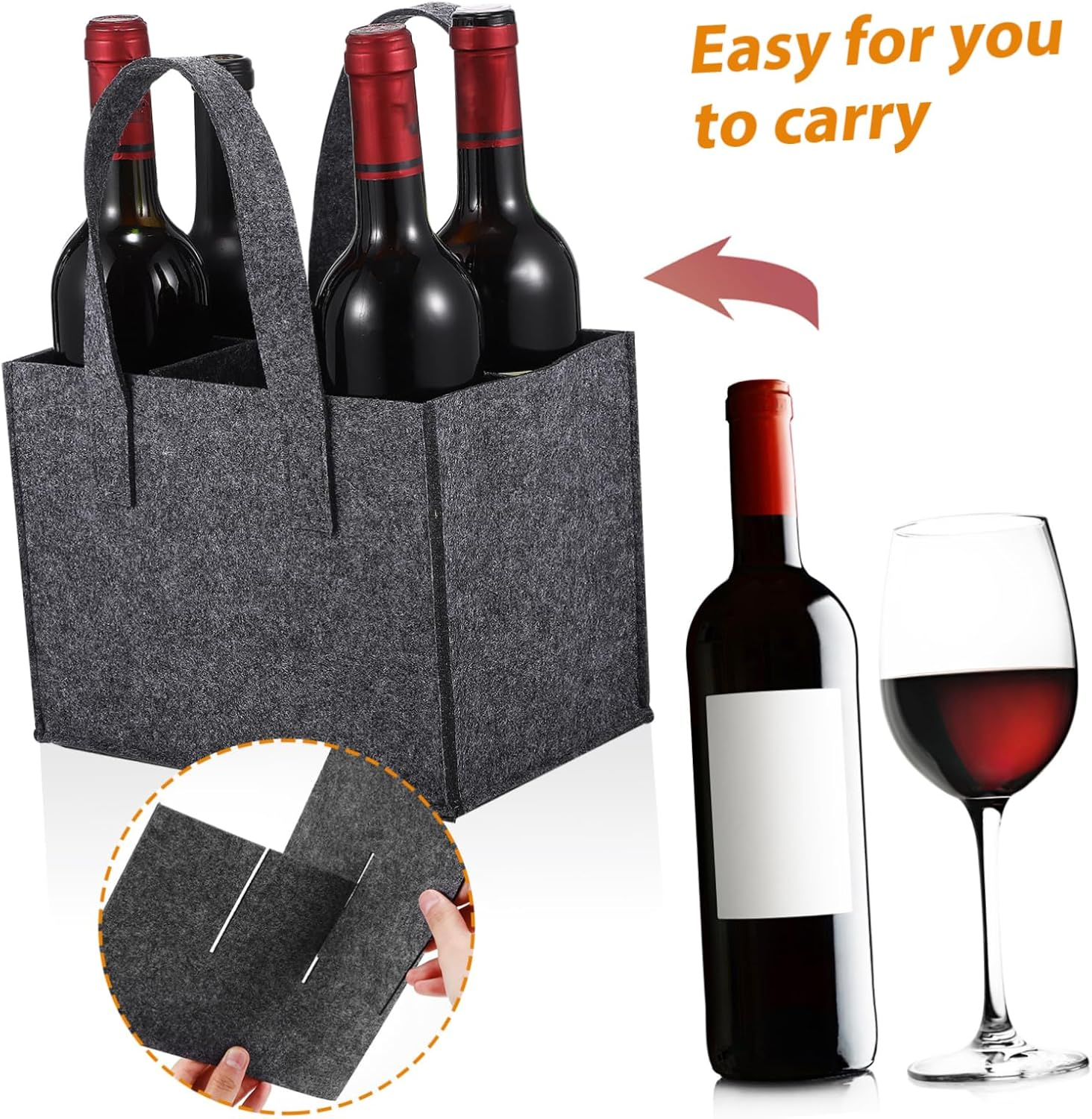 Felt Wine Carrier Bottle Bag Thick Handbag 24X16X16Cm Sturdy Portable Wine Tote for Travel Camping Picnic 4 Pieces Set