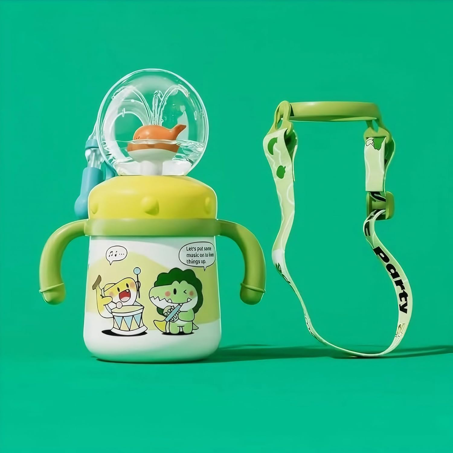 Drinking Cup with Whale Squirt, Weighted Sippy Cups with Adjustable Straps, 300Ml Whale Water Cups with Silicone Soft Tip, Portable Leak Proof Straw Sippy Cup for Kids(Green, Plastics)
