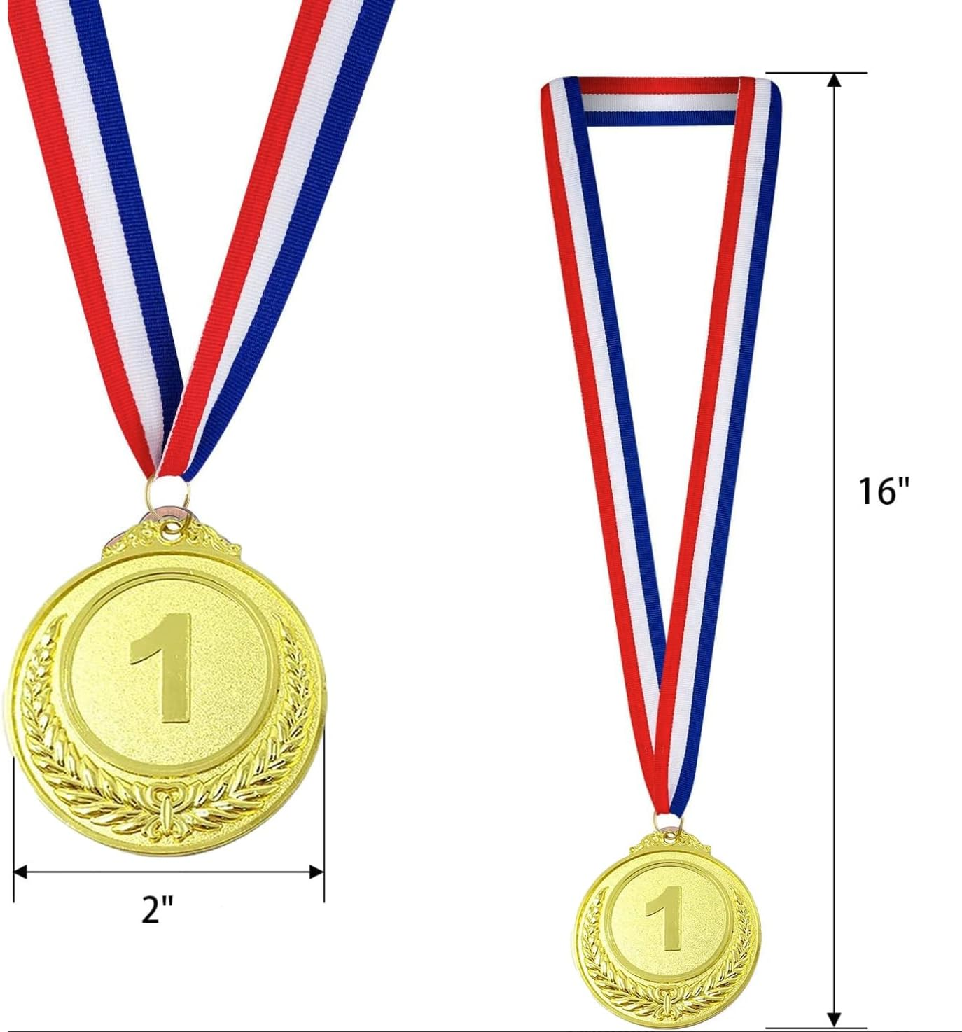 3PCS 1St, 2Nd, 3Rd Award Medals, 2 Inches Winner Medals Gold Silver Bronze Prizes with Red White Blue Neck Ribbon for Competitions Awards, Olympic Style Party Decorations image number 3