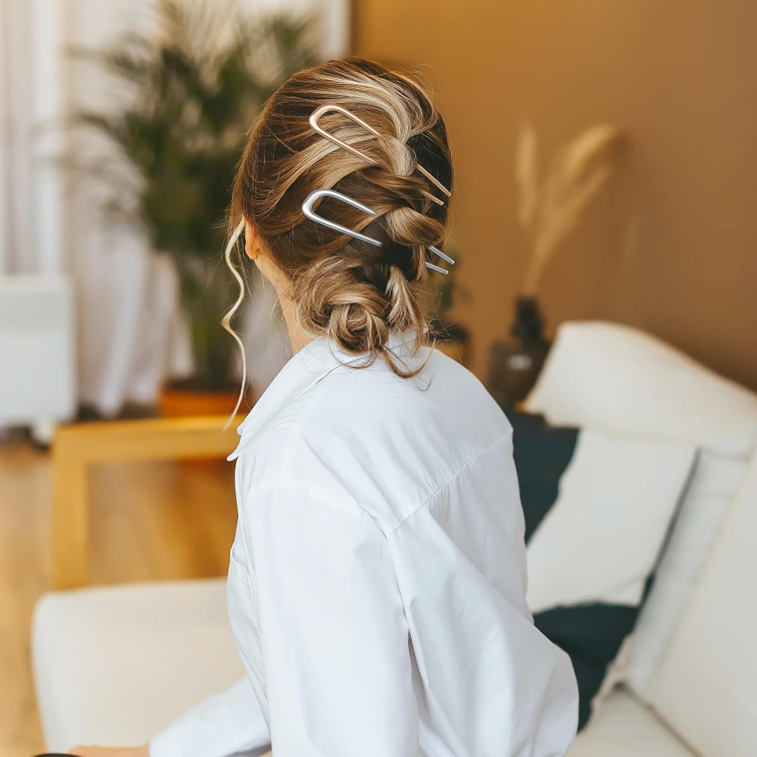 Pack of 4 Hair Pins Large Metal U-Shaped Hairpin Hair Pin 2 Prong Updo Chignon Pins Hair Pins U-Shaped French Style Hair Updo for Women Girls image number 5