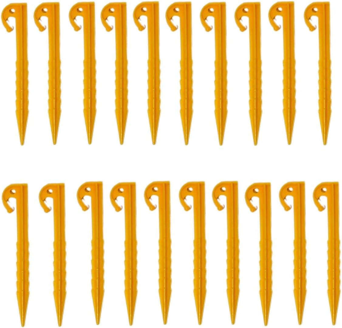 20 Pcs - 14.5 Cm Yellow Plastic Tent Pegs, Heavy Duty Plastic Tent Nails for Fixing Camping Tent Rain Tarps Garden Weed Mat Canopy image number 1