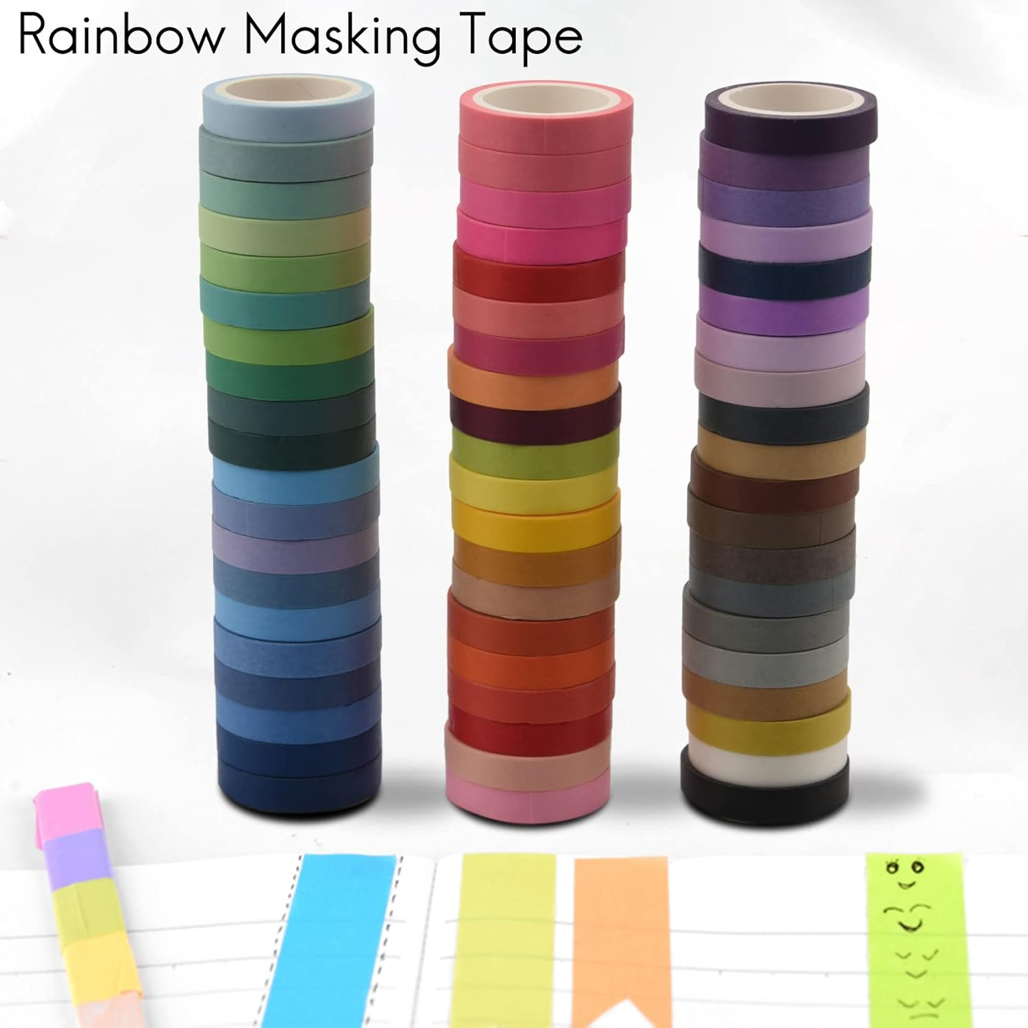 60 Pcs/Set Basic Solid Color Washi Tape Rainbow Masking Tape Decorative Adhesive Tape Sticker Scrapbook Diary Stationery image number 6