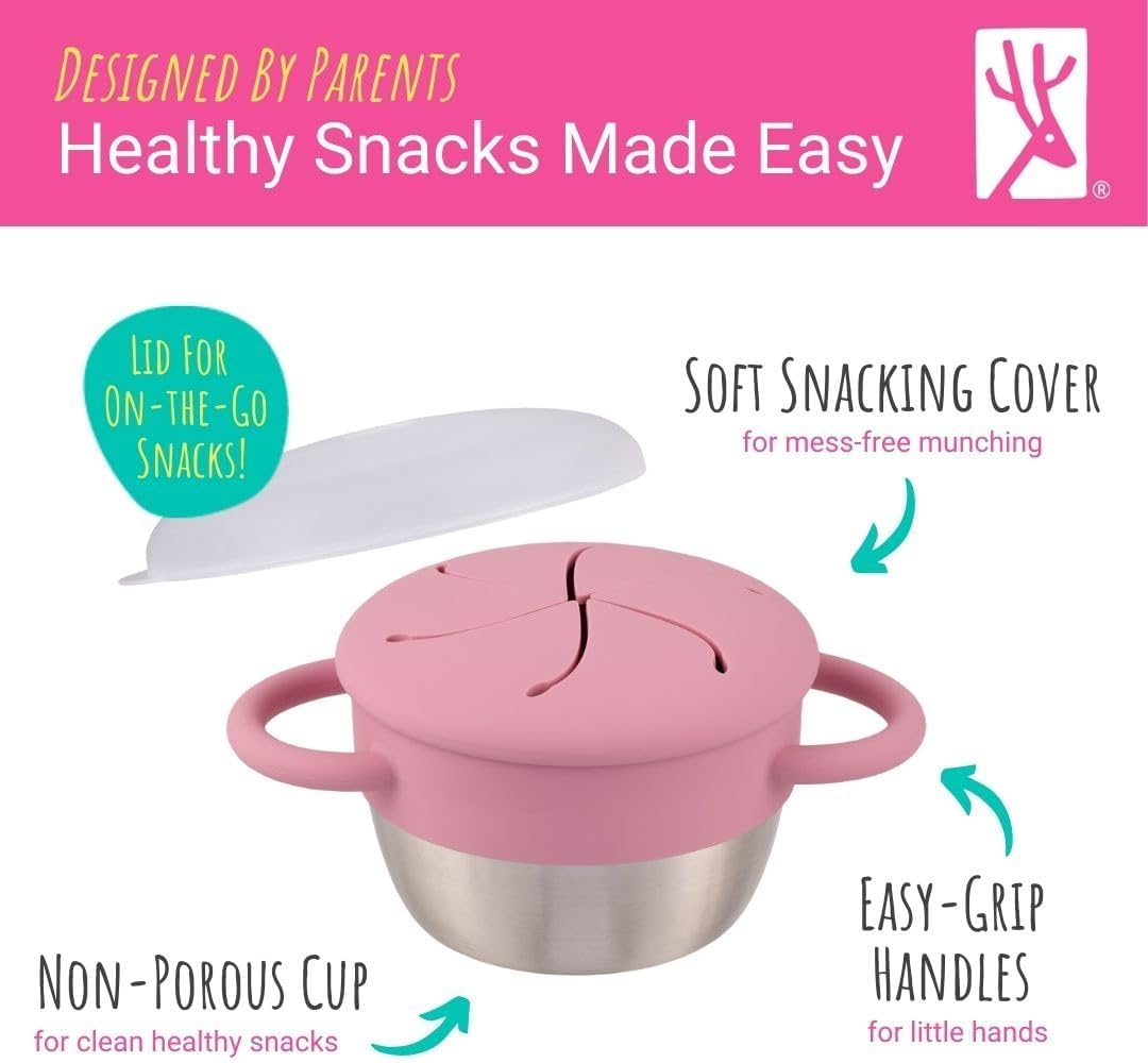 Elk and Friends Stainless Steel Snack Cups | Removable Silicone Food Catcher and Travel Lid | Spill-Proof Snack Containers for Baby, Toddler, Kids | Dishwasher Safe | 2 Pack image number 3
