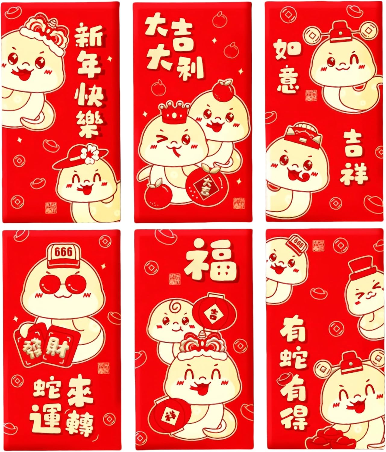 36 Red Packets Chinese New Year 2025 Year of the Snake Cartoon Personalized Creative Big Red Packet Spring Festival Chinese Lucky Money Bag, 3.5 X 6.7 Inches