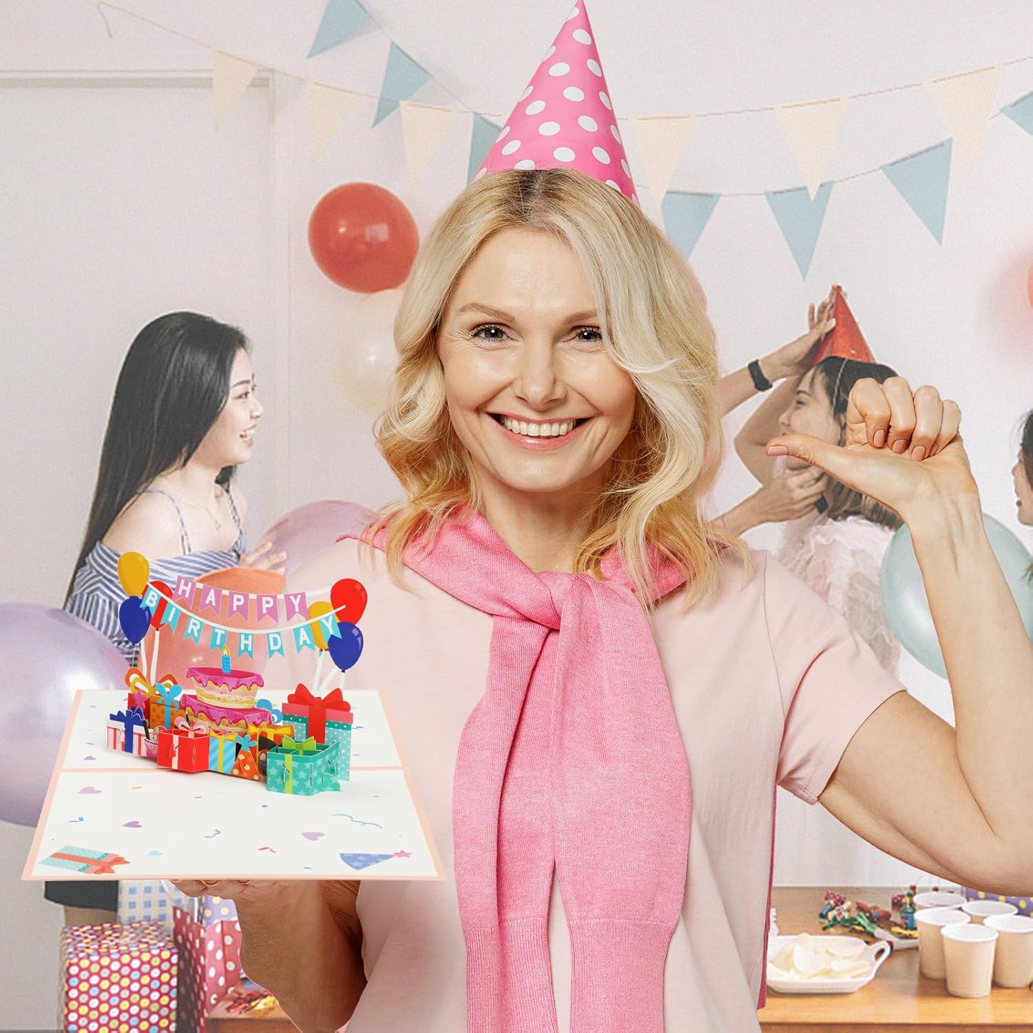 KIKISML Pop up Birthday Card, 3D Happy Birthday Greeting Card with Envelopes and Note Card, Blank Congratulation Gift Cake Flag Card for Men Women Husband Wife Mother Father Friend