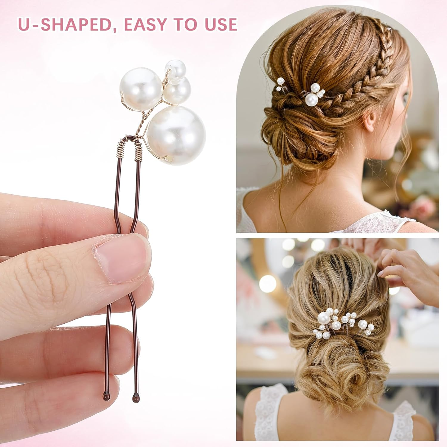 12 PCS Bridal Wedding Hair Pins, Bridal Hair Pearl Crystal Bobby Hairpin Wedding Accessories, Handmade Pearl Hair Accessories for Brides Women Girls (White) image number 1