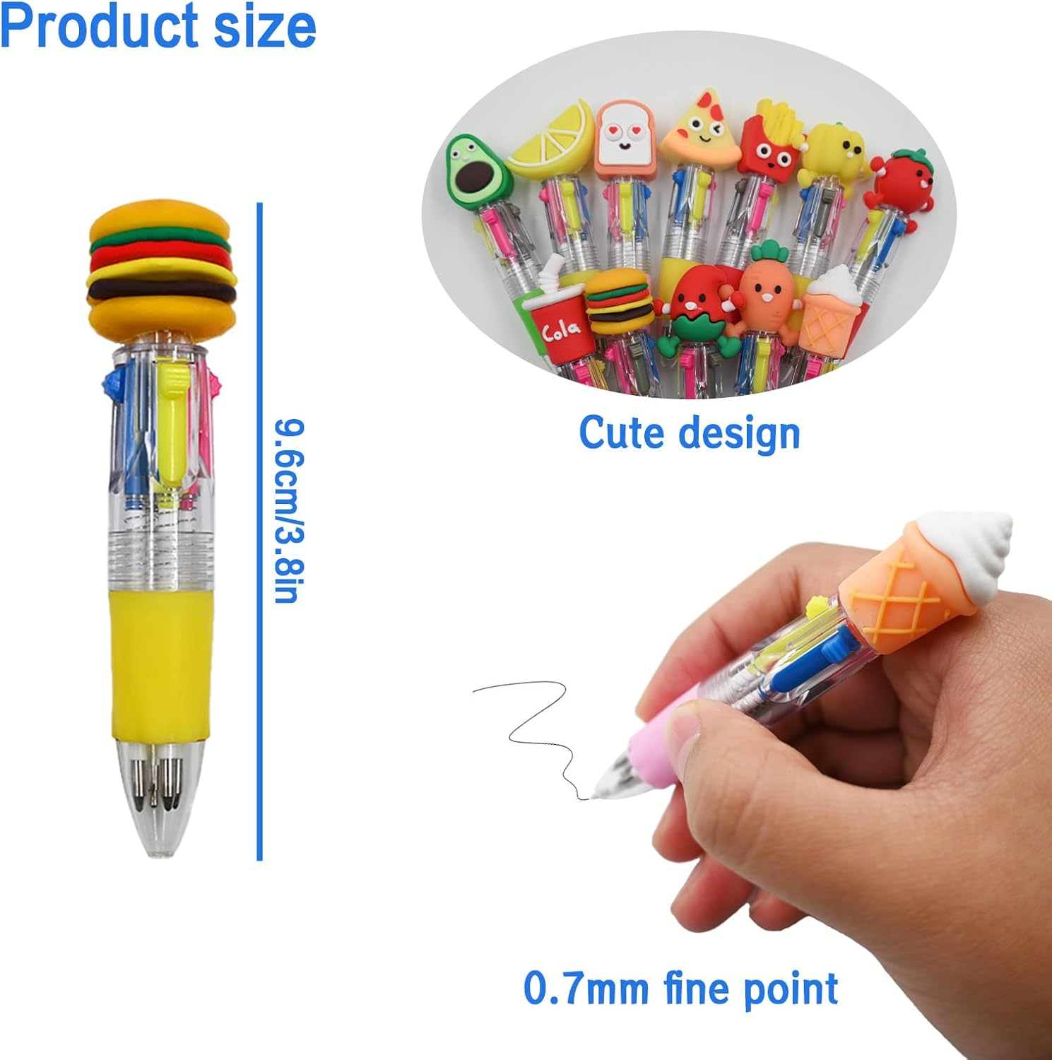 12 PCS Kids Multi-Coloured Ballpoint Pens, Cute 4-In-1 Retractable Gel Pens, Mini Cartoon Pen for Kids Students Teacher Classroom School Home Stationery, Fun Pens for Birthday Party Favor Gifts image number 1