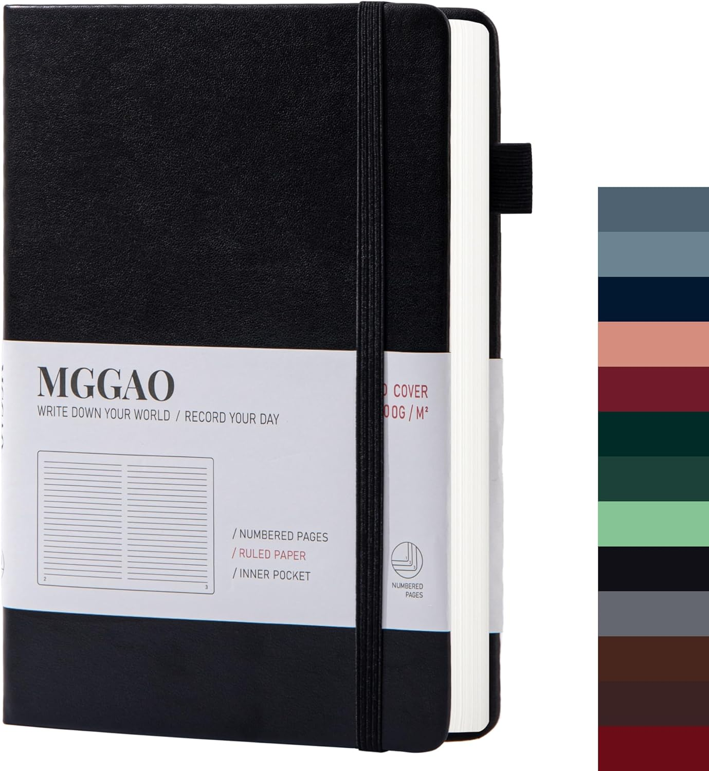MGGAO A5 Ruled Journal 100 GSM Lined Thick Paper with 188 Numbered Pages Premium Faux Leather Hardcover Notebook for Personal Writing Study Office Travel Recording (Red,Ruled)