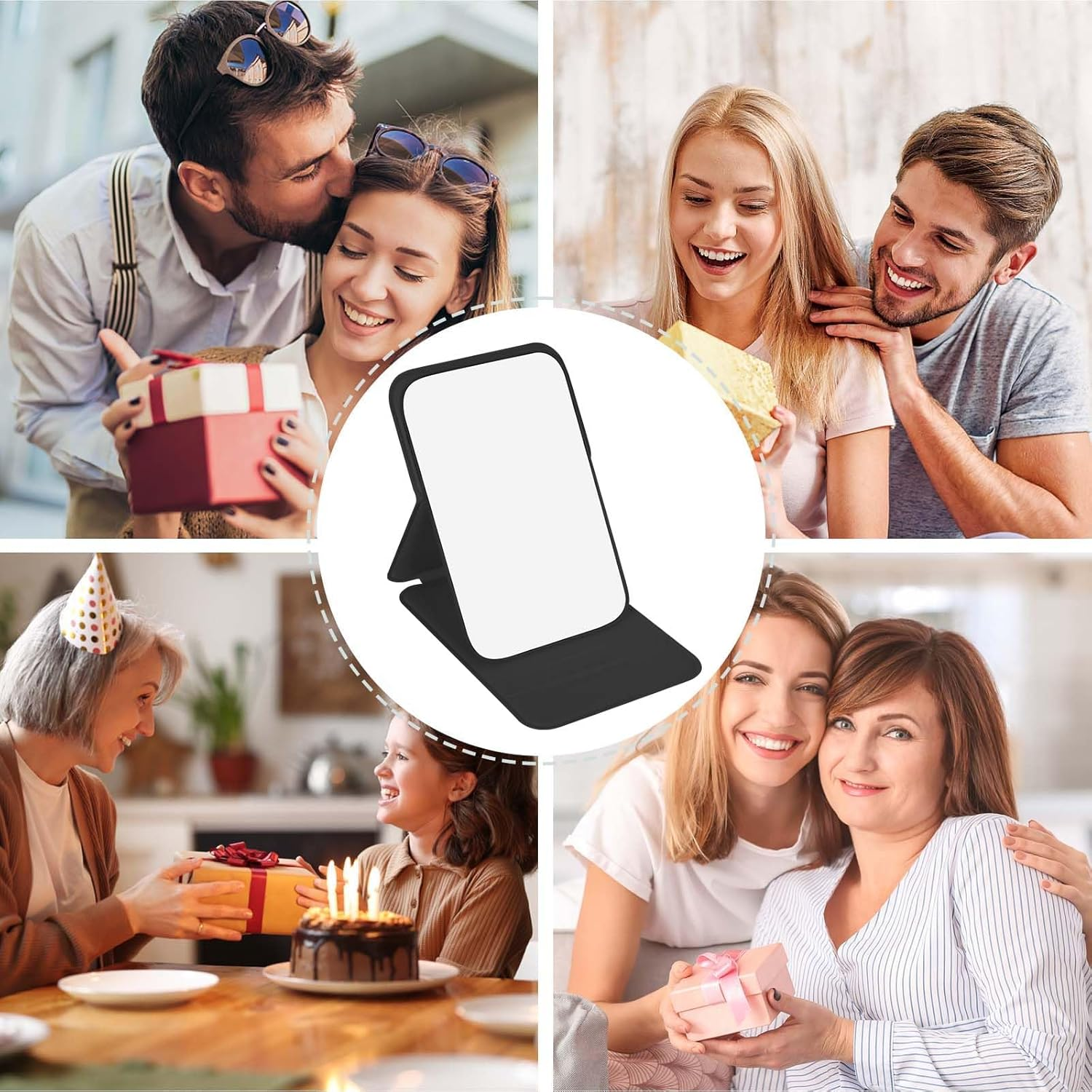 Travel Mirror, Foldable Mirror with Cortical Bowl, Pocket Mirror, Makeup Mirrors for Children, Portable Super HD Mirrors Ultra-Thin and Durable for Home, Travel Use (Black) image number 1