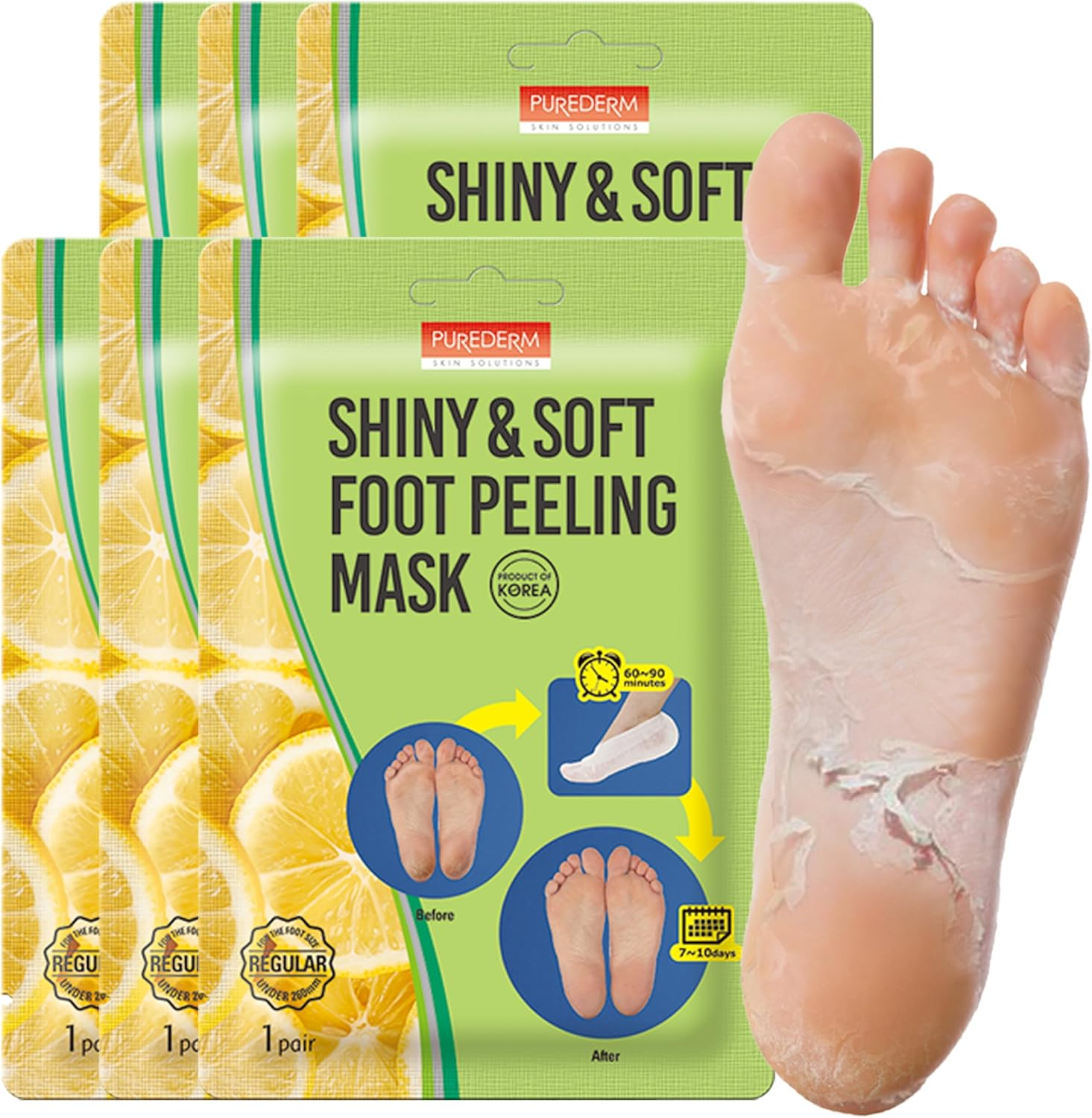 Purederm Shiny & Soft Foot Peeling Mask (6 Pack) - for Smooth and Moist Baby Skin with Exfoliating Peel off Calluses, Dry Skin, Cracked Heels - Men and Women image number 5