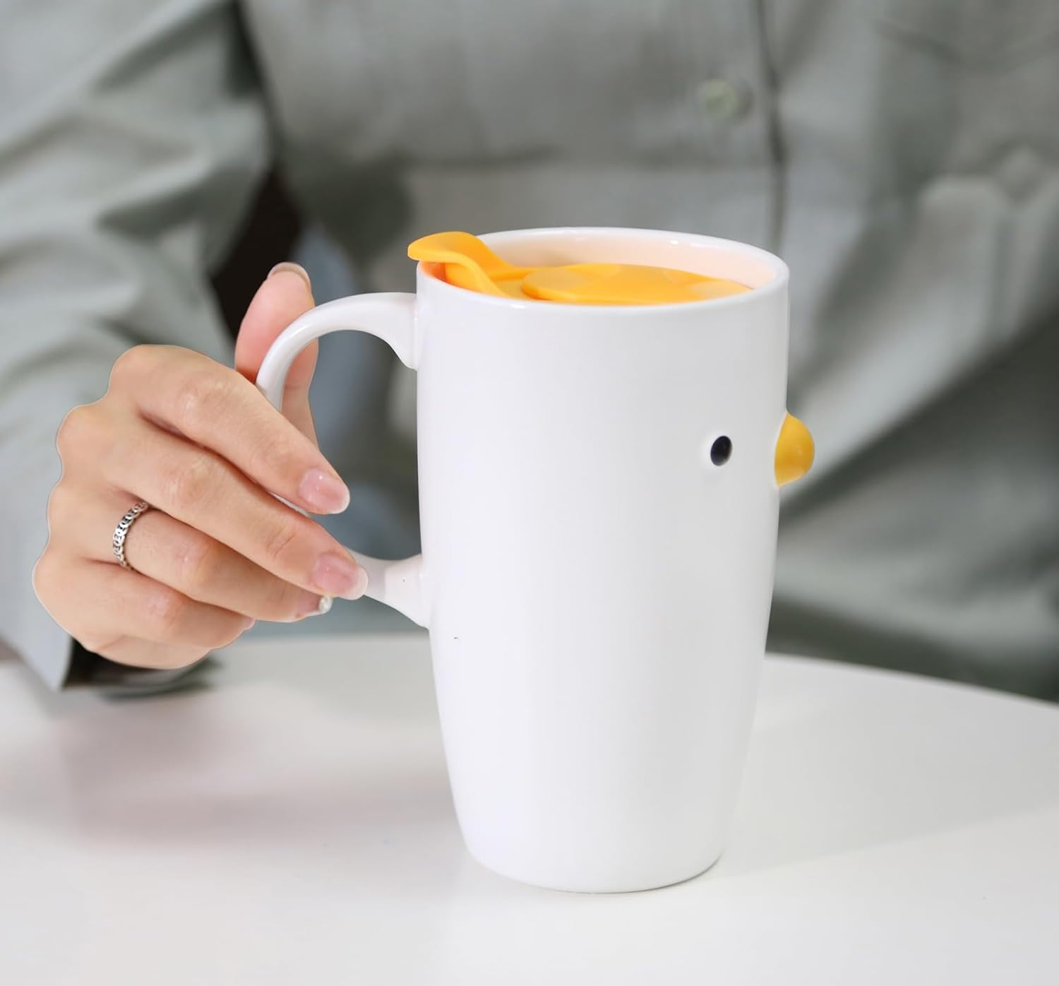 PURROOM Duck Coffee Mug with Lid, Travel Cup with Handle & Sealed Lid. 580Ml Cute Chick Tall Cup, Safety Ceramic. Best Gifts for Coffee Lover. image number 6