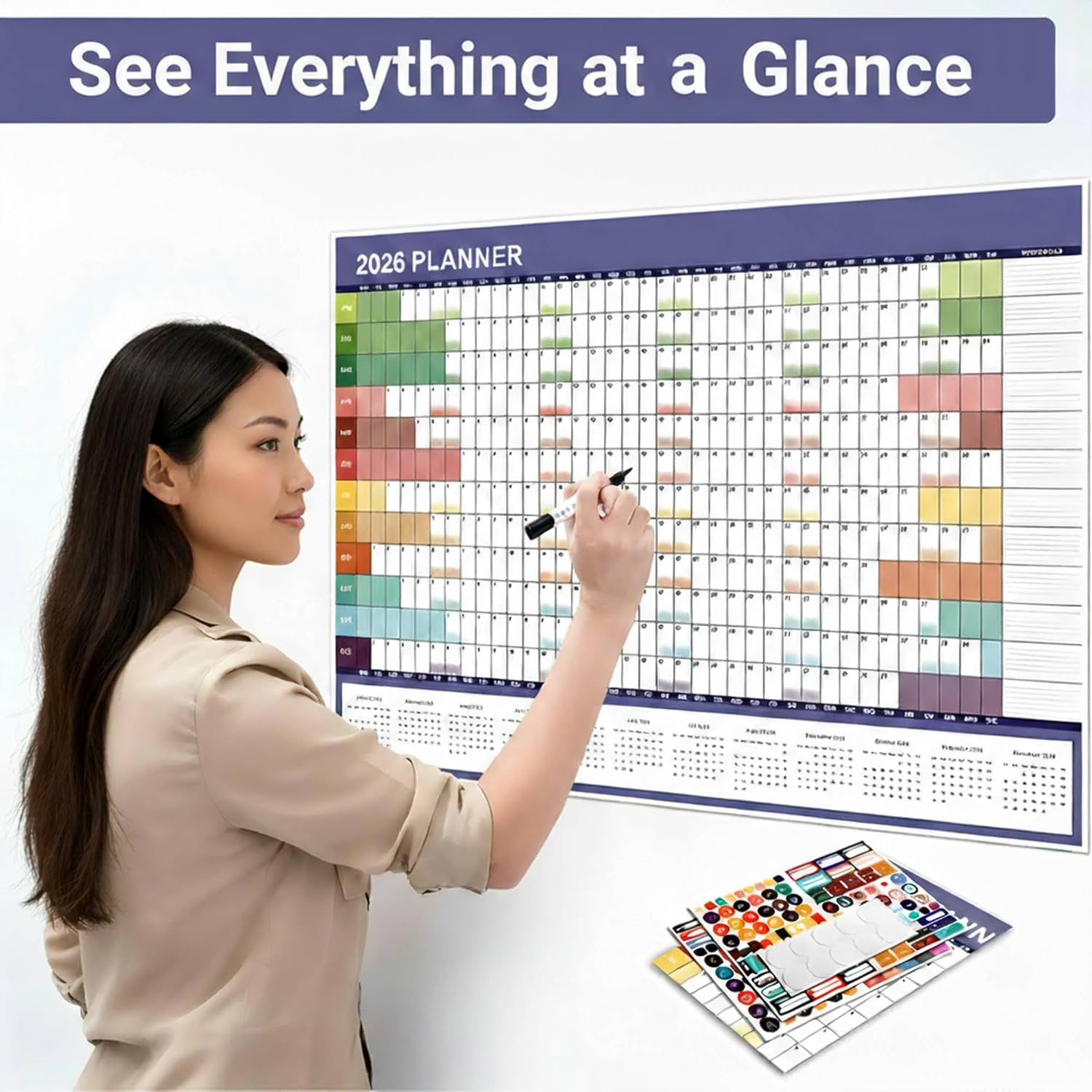 2026 Wall Planner, Large Wall Calendar&ndash; Foldable Poster Chart Calendar with 365 Daily Plan & Colorful Stickers, Full Year Annual Wall Calendar for Home Office School Planning, Organizing & Scheduling image number 6