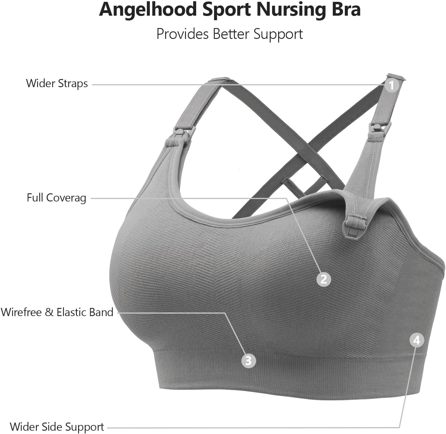 Angelhood Nursing Bras for Breastfeeding, Seamless Nursing Sports Bra Support Maternity Bras for Pregnancy Postpartum image number 3