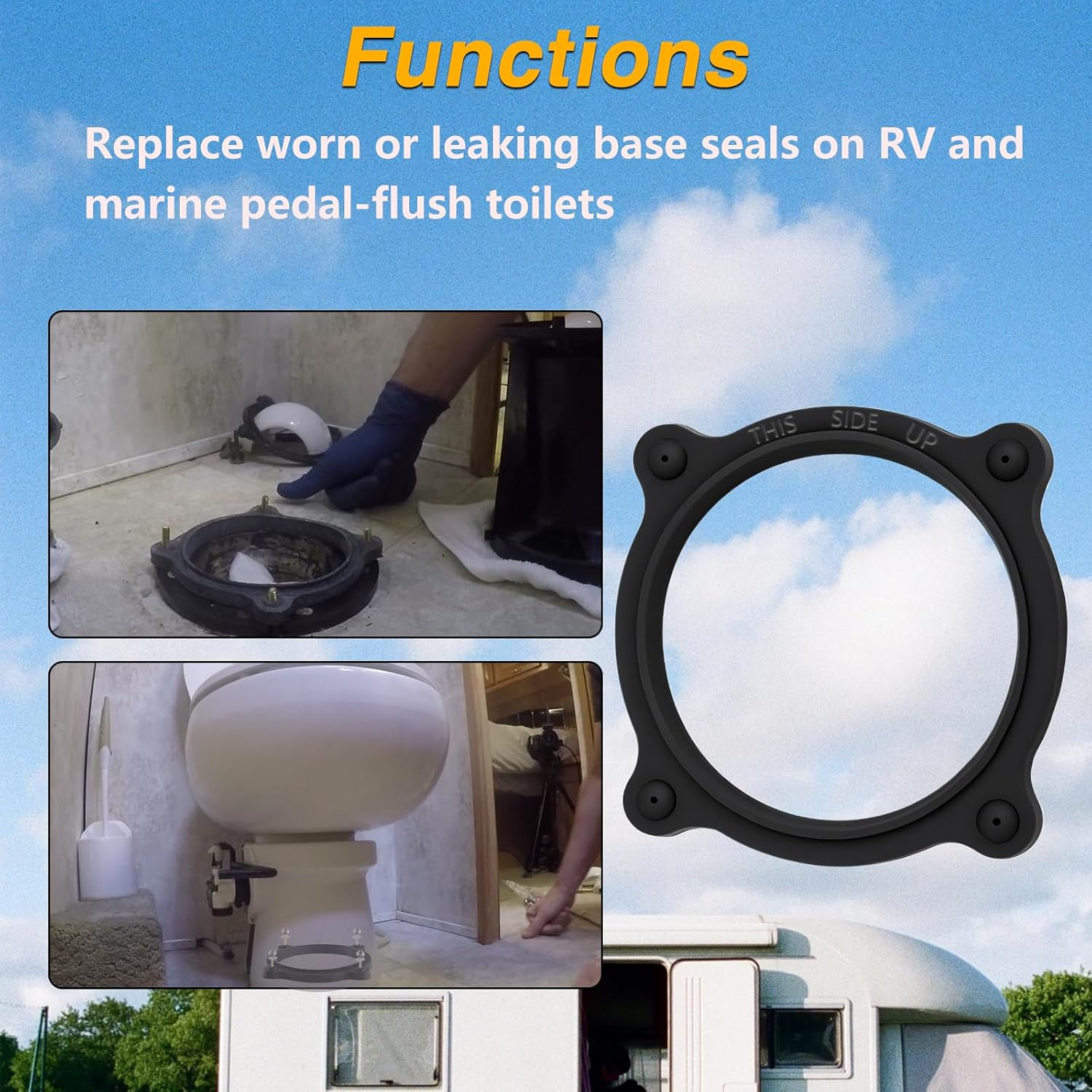 VR Toilet Floor Flange Seal and Mounting Kit Compatible with Dometic/Sealand 506+, 510+, 511H, 706, 806, 2010, 2011 / Vacuflush 606, 647, 648, 709, 1006, 1008, 1047, 1048 Replace#:385310063 image number 6