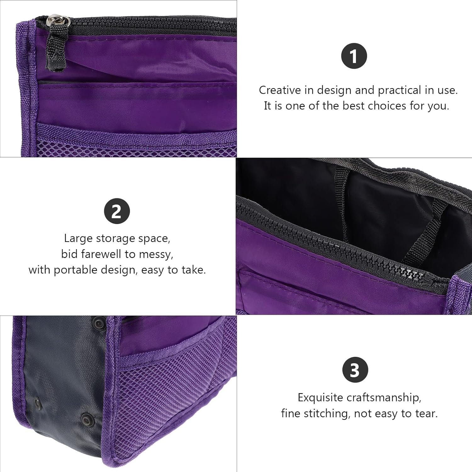 WESIEVYA Multipurpose Foldable Handbag Liner with Double Layers and Multiple Pockets Large Capacity Nylon Travel Bag Organizer for Women Purple image number 4