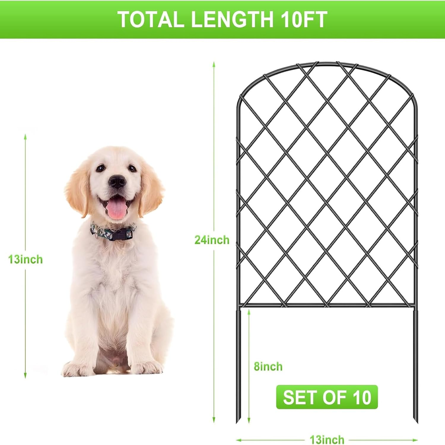 Decorative Garden Fence,10 Pack Total 10Ft(L) X 24In(H) Animal Barrier Border for Dog,Arched Wire Border Panel Fencing for Yard Patio Outdoor D&eacute;cor image number 3
