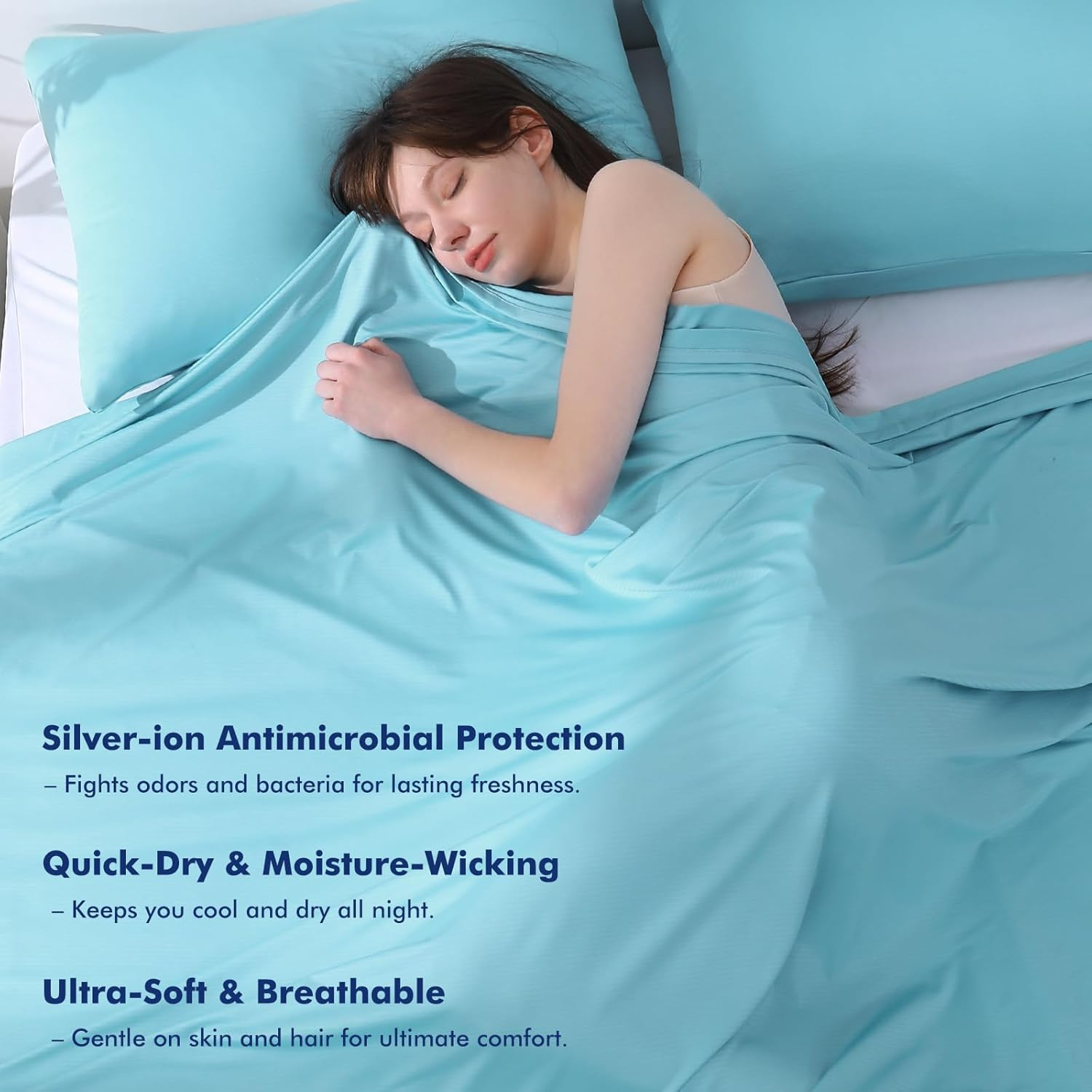 Elegear Dual-Use Cooling Blanket/Sheet for Hot Sleeper Throw, Arc-Chill 3.0 Cool Fiber with Silver Ion for Sensitive Skin, Ultra Lightweight Breathable Summer Cold Blanket for Home Bed Couch, Blue image number 1