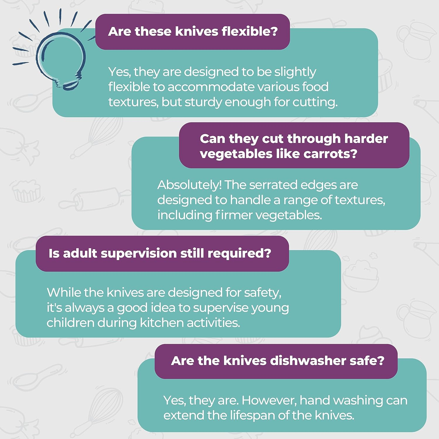 Tovla & Co. Knives for Kids 3-Piece Nylon Kitchen Baking Knife Set: Children'S Cooking Knives in 3 Sizes & Colours/Firm Grip, Serrated Edges, Bpa-Free Kids' Knives (Colours Vary for Each Size Knife) - Multi-Baking Set image number 6