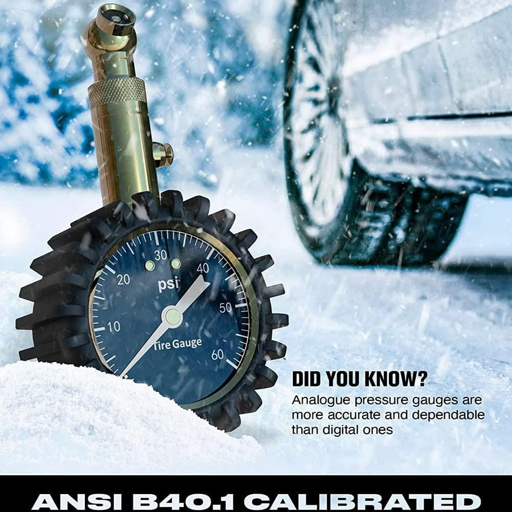 Tire Pressure Gauge - (0-60 PSI) Heavy Duty, Accurate with Glow Dial, Low - High Air Pressure Gauge image number 3