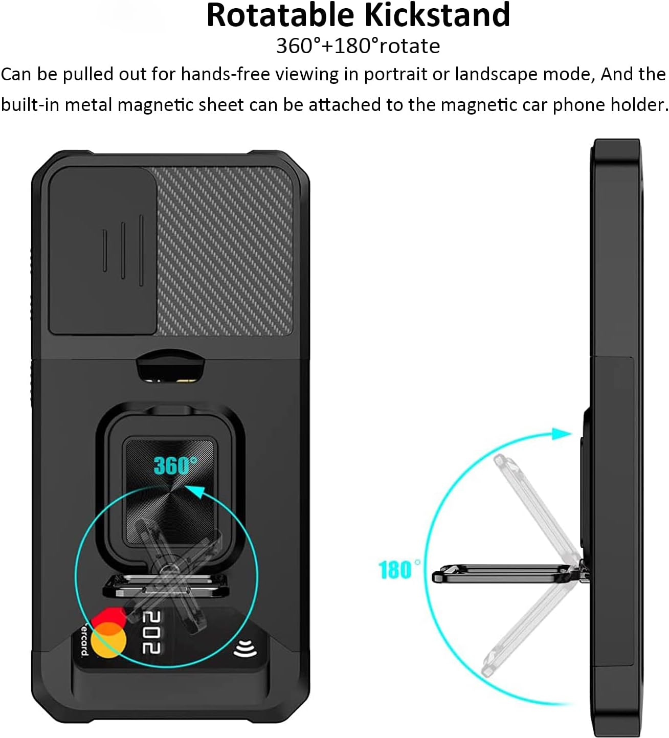JOYCHER for Samsung Galaxy S24 Case Phone Cover Slide Camera Cover & Card Holder Slot 360&deg; Ring Kickstand Tough Heavy Duty Defender Armor Shockproof Military Galaxy S24 Wallet Case image number 1