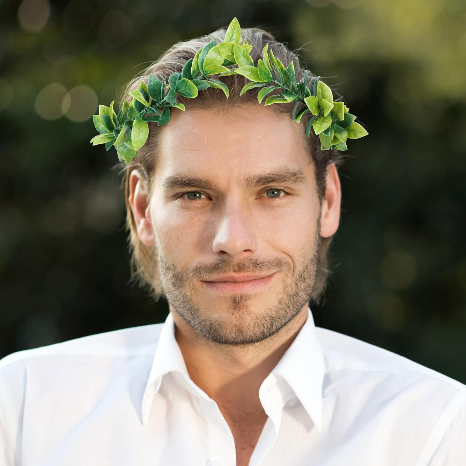 MOSTORY Handmade Green Laurel Leaf Crown Headband for Men&rsquo;S Wedding Greek Elf God Headpiece for Toga Costume Hair Accessories Groom Queen Prince Mardi Gras Party Carnival Renaissance