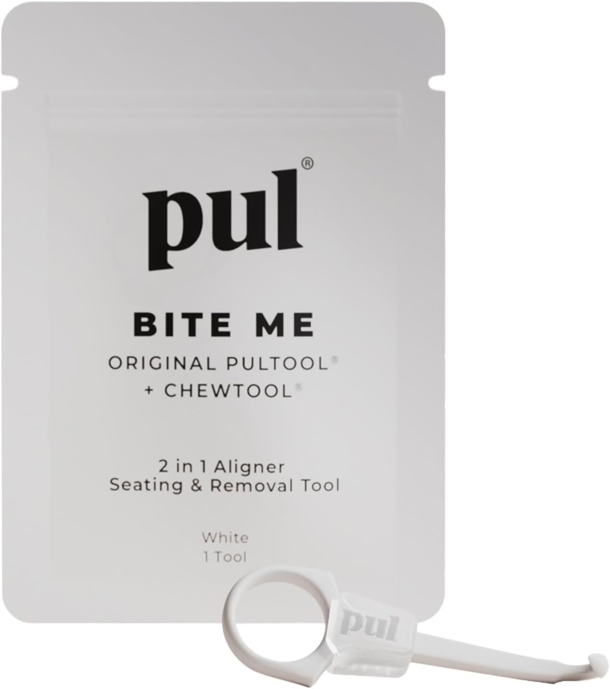 PUL Pack of 1 Reusable 2-In-1 Aligner Seating Chewie & Removal Tool &mdash; Compatible with Invisalign, Removable Braces, Retainers & Trays &ndash; Easy-To-Use Remover & Chew, Dental & Oral Hygiene Care &ndash; White
