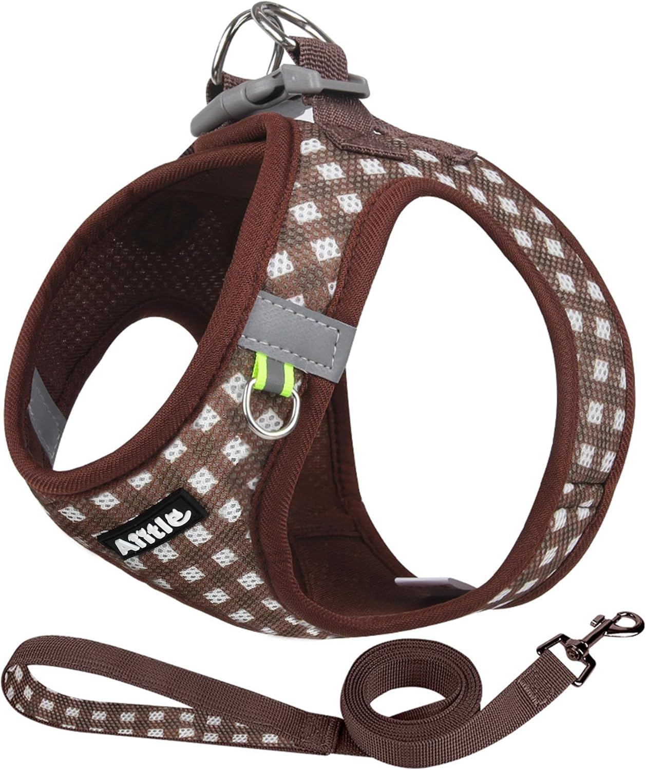 AIITLE No-Pull Pet Harness with a Leash, Plaid Comfort Padded Vest, Step in Dog Harness, Reflective Bands, Soft Breathable Pet Supplies, for Small and Medium Dogs and Cats Yellow S
