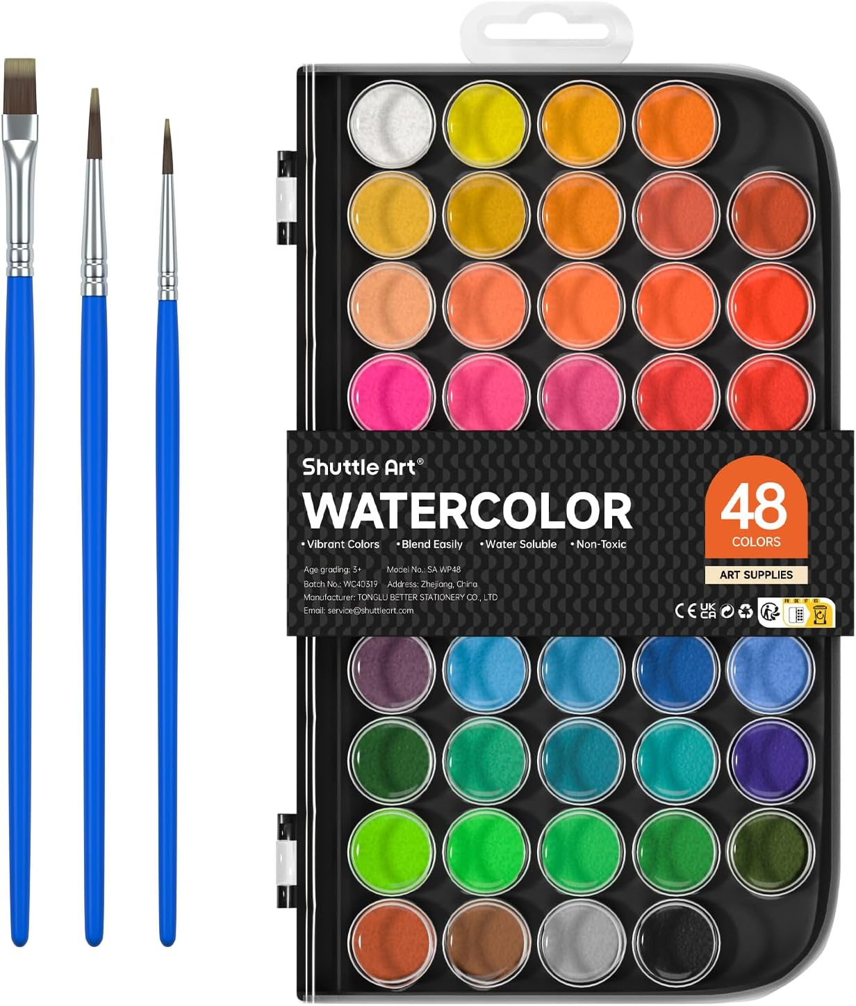 Shuttle Art 48 Colours Watercolour Paints, Watercolour Paint Set with 3 Paint Brushes Easy to Blend Colors, Non-Toxic Perfect for Kids Adults Beginners Artist Watercolour Painting image number 5