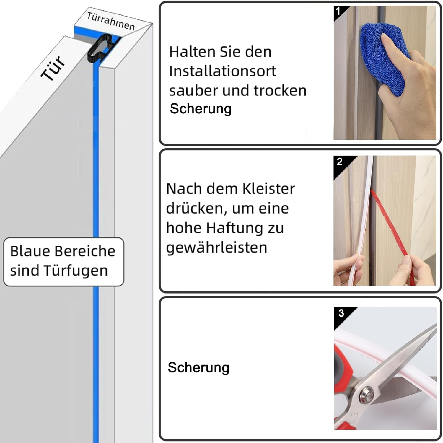 15M D-Shape Rubber Weather Stripping Door Sealing Strip, Self-Adhesive Doors Windows Insulation Strip, Draught Excluder Tape for Door, Anti-Collision Soundproof Strip for 2.5-6Mm Gaps (White) image number 3